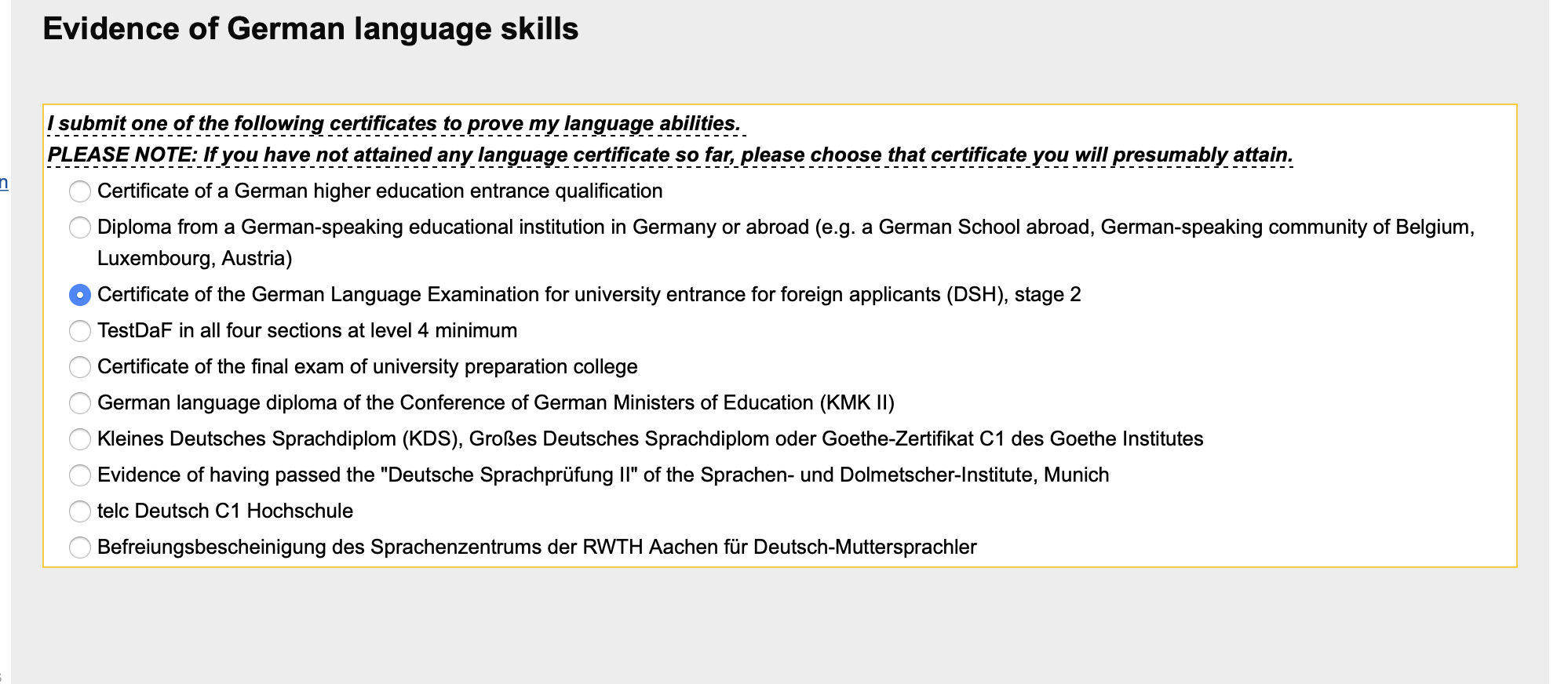 English Requirement rwth