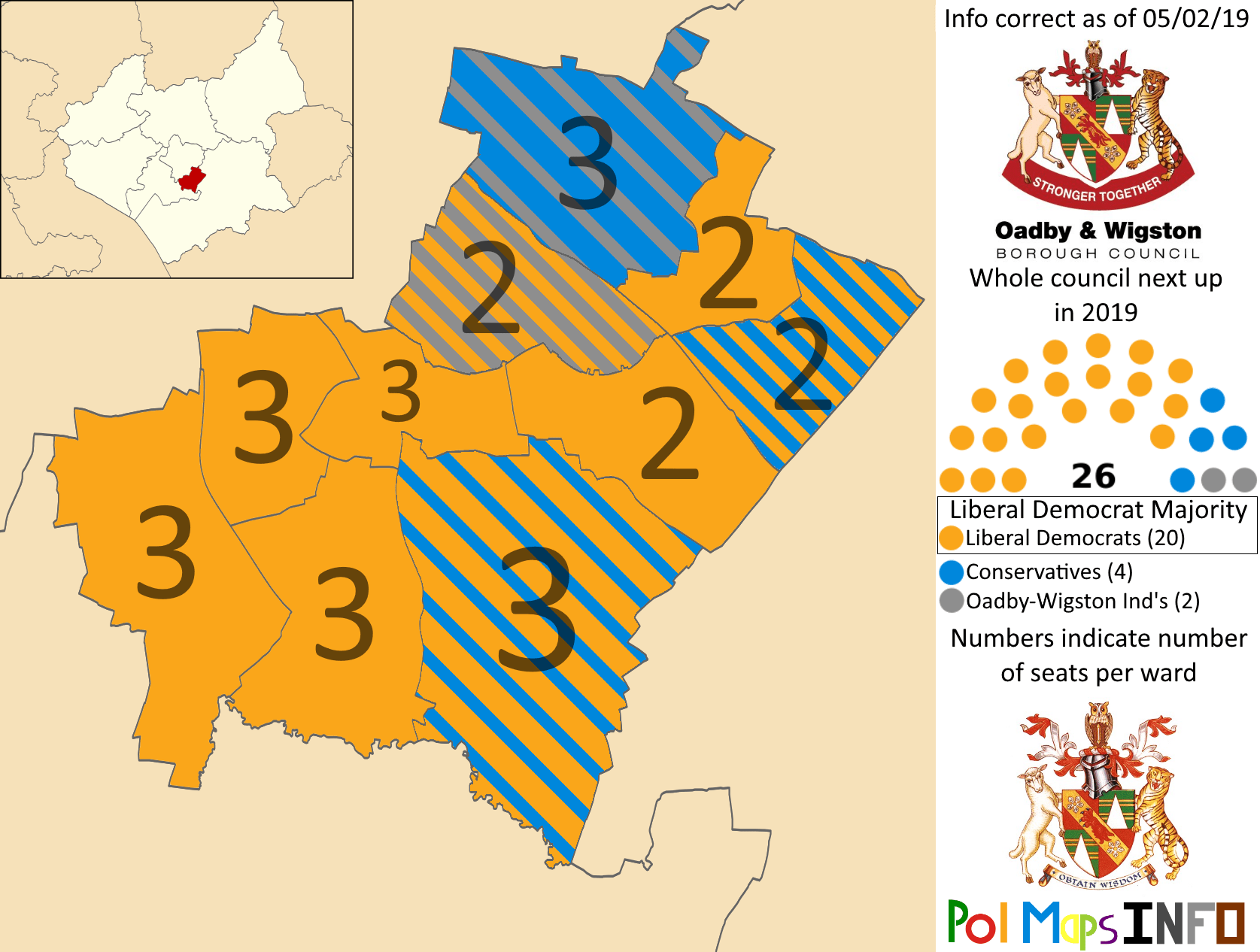 Oadby and Wigston Borough Council, Leicestershire, East Midlands. 05/02