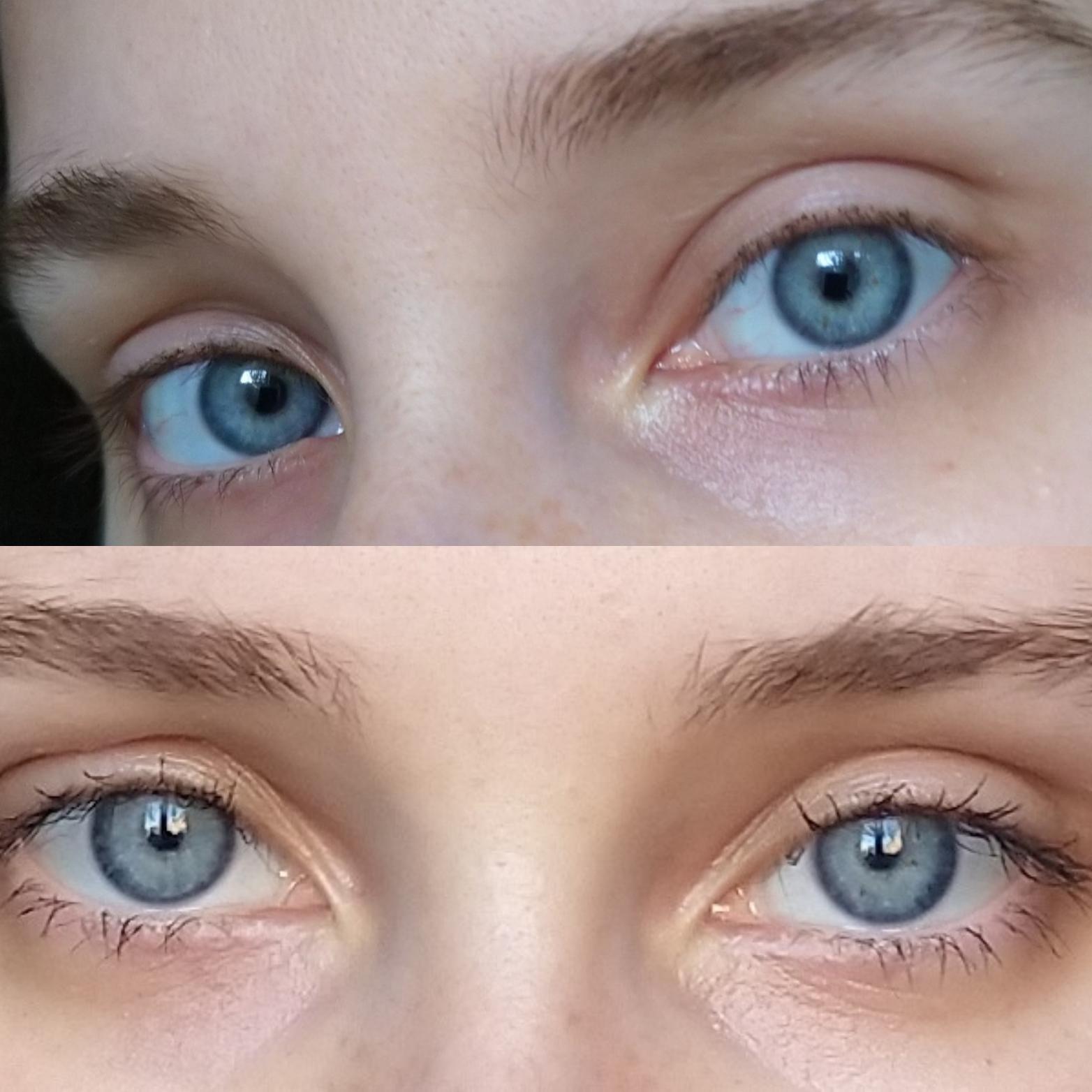 I have blue/bluegray eyes with a dark blue circle around the iris. No interesting patterns, but
