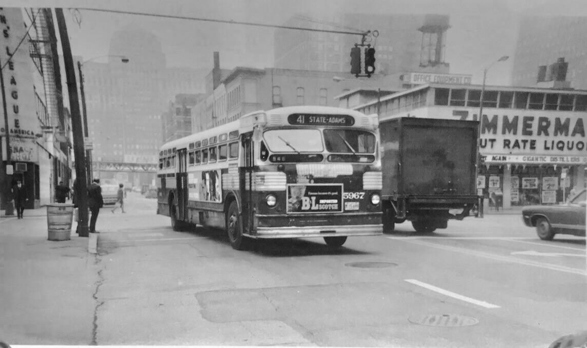 Here is a photo of The 41 ElstonClybourn CTA bus passing by Zimmerman