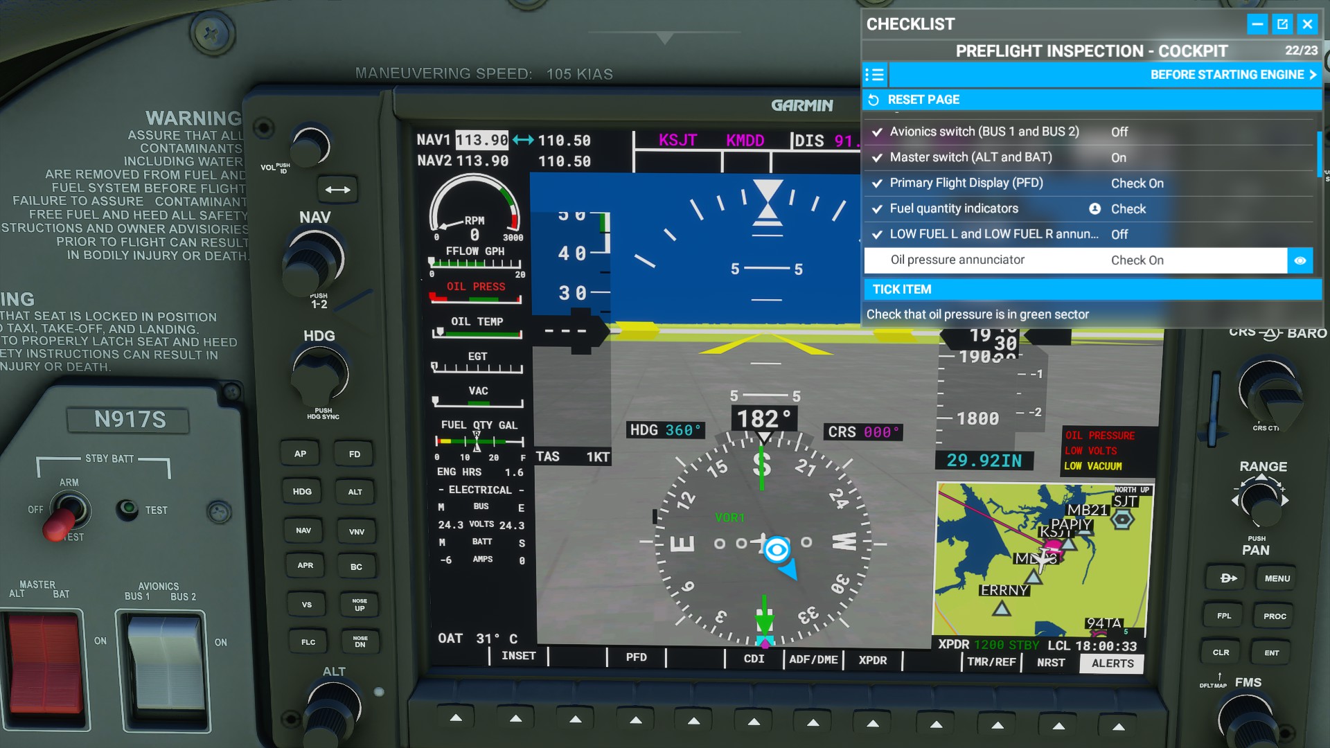 Cessna 172S oil pressure is in red whenever starting flight from