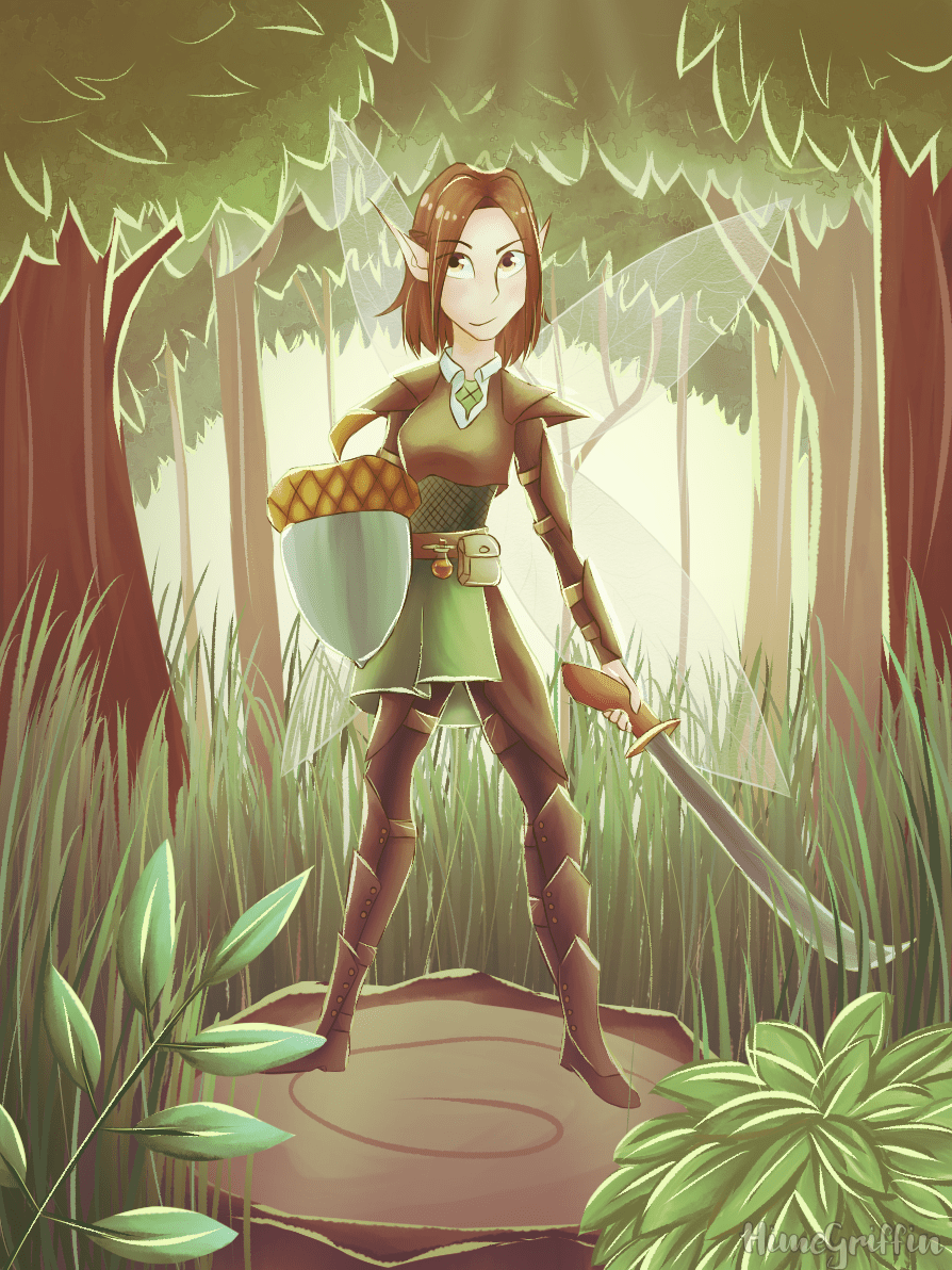 [Art] Pixie fighter with sword and shield DnD