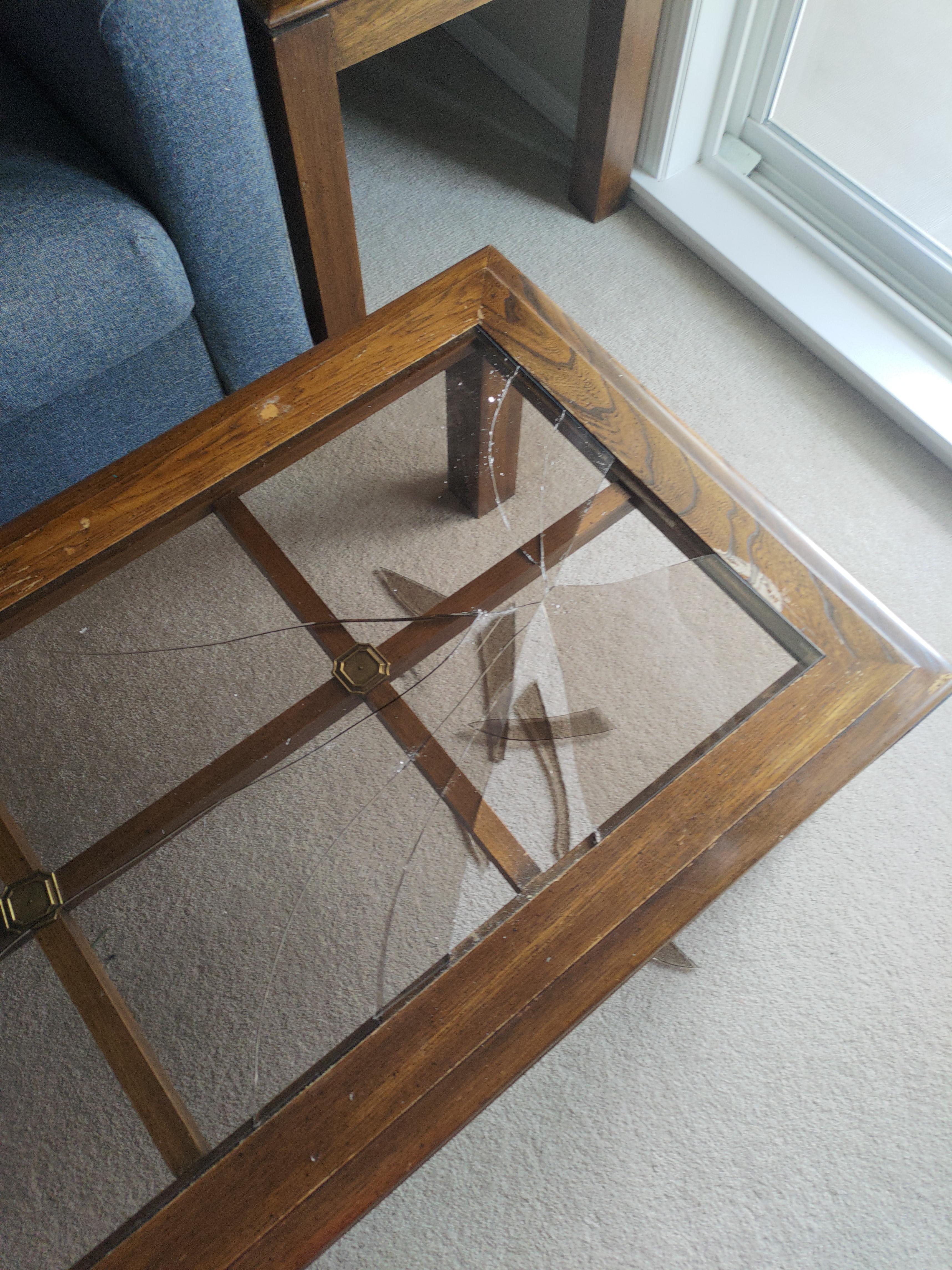 I just shatter the top to my great grandfather's coffee table. Anyone