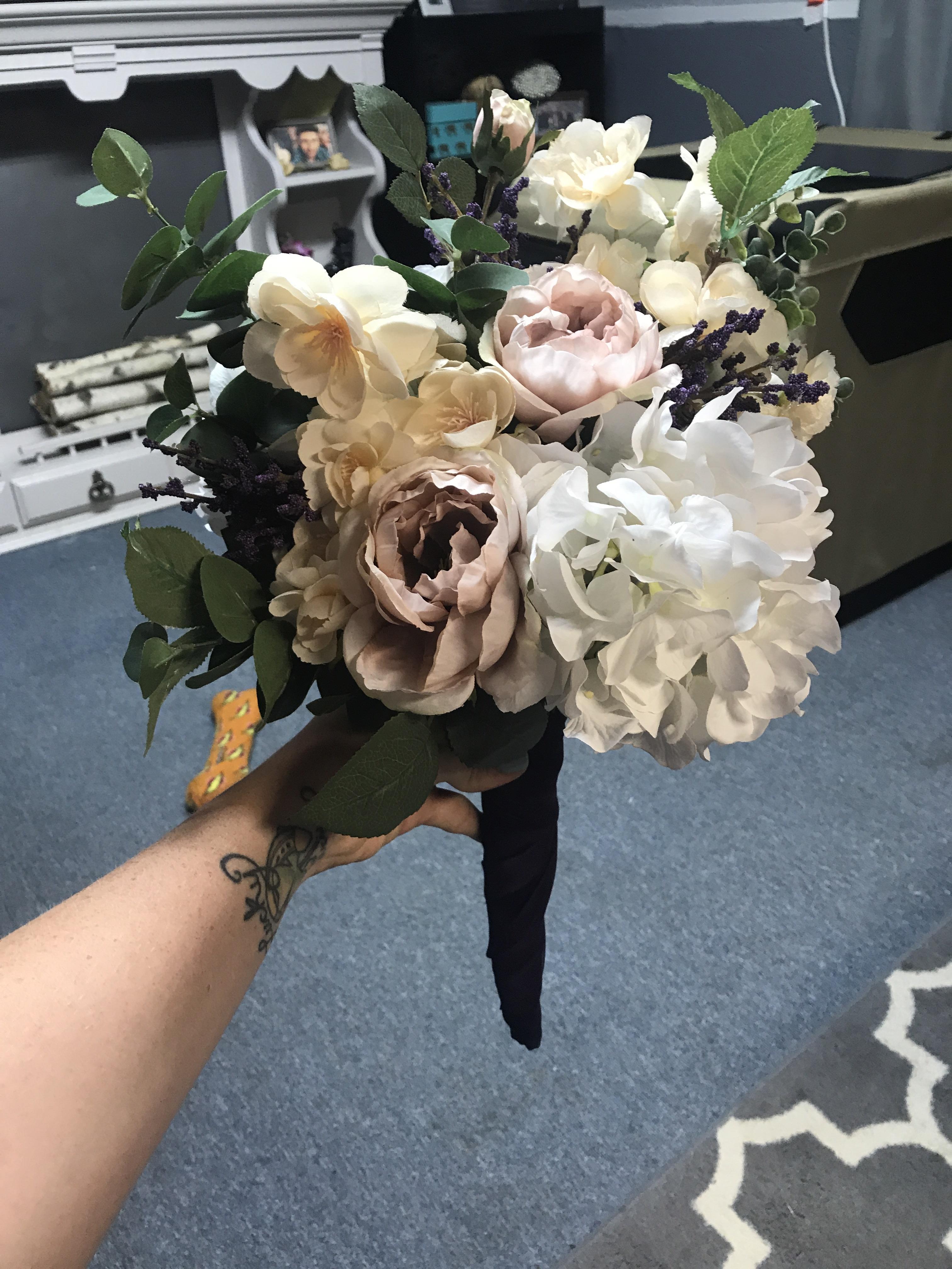 DIY silk flower bouquet for my backyard garden elopement r/wedding