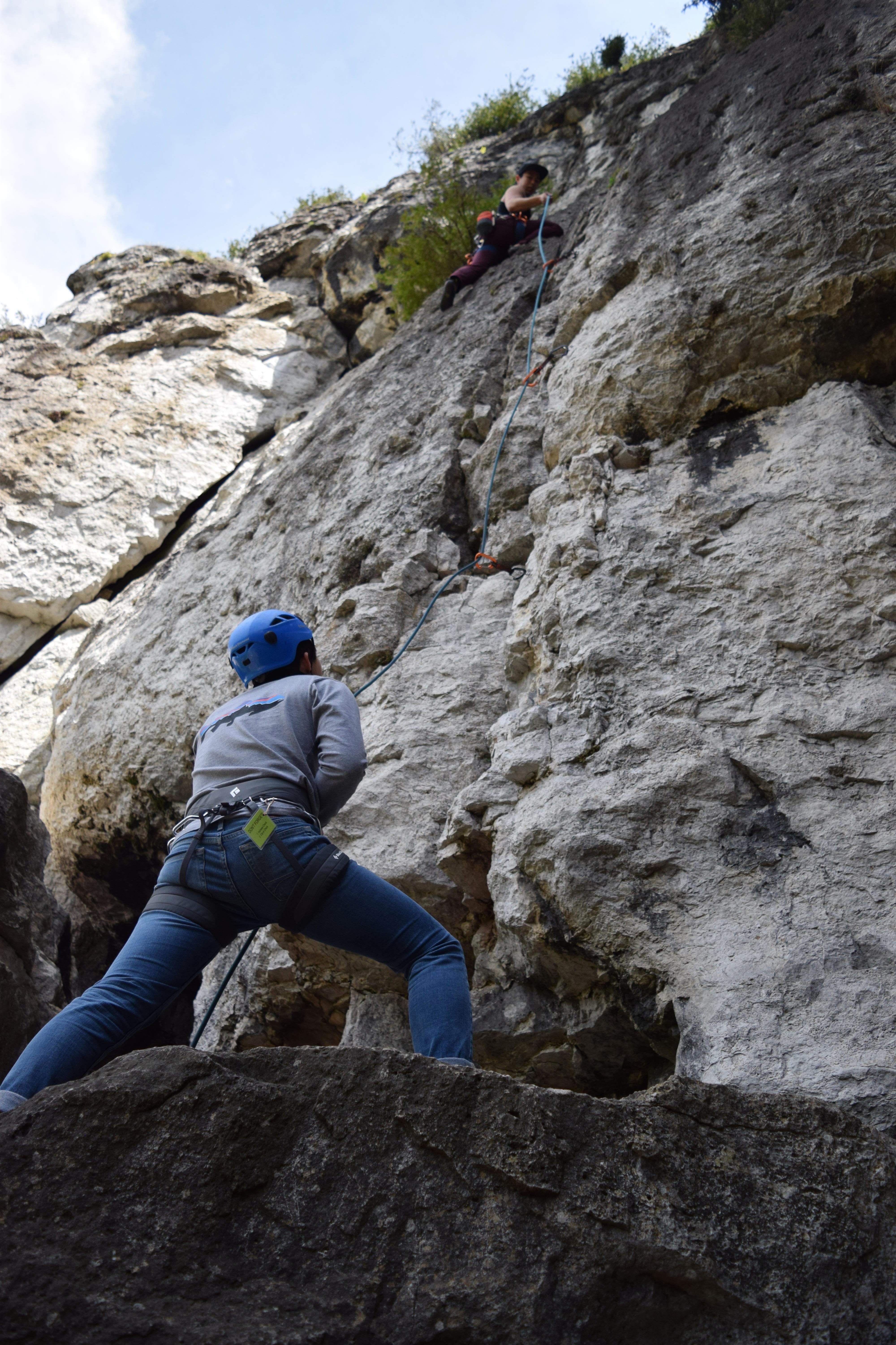 My buddy making his way up Good Feathas; 5.10a in Metcalfe Rock
