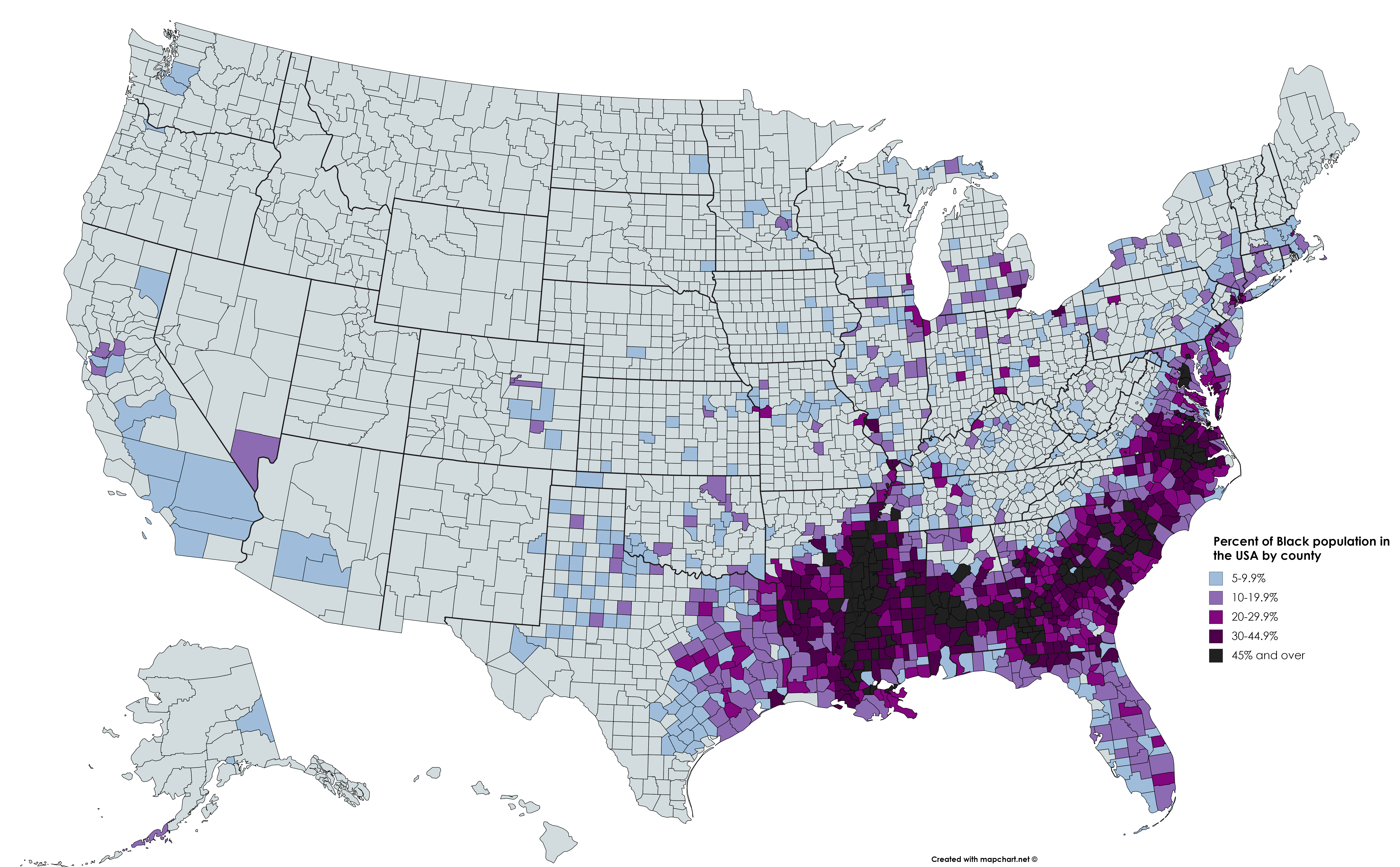 Percentage of Black Population in the US by county r/MapPorn