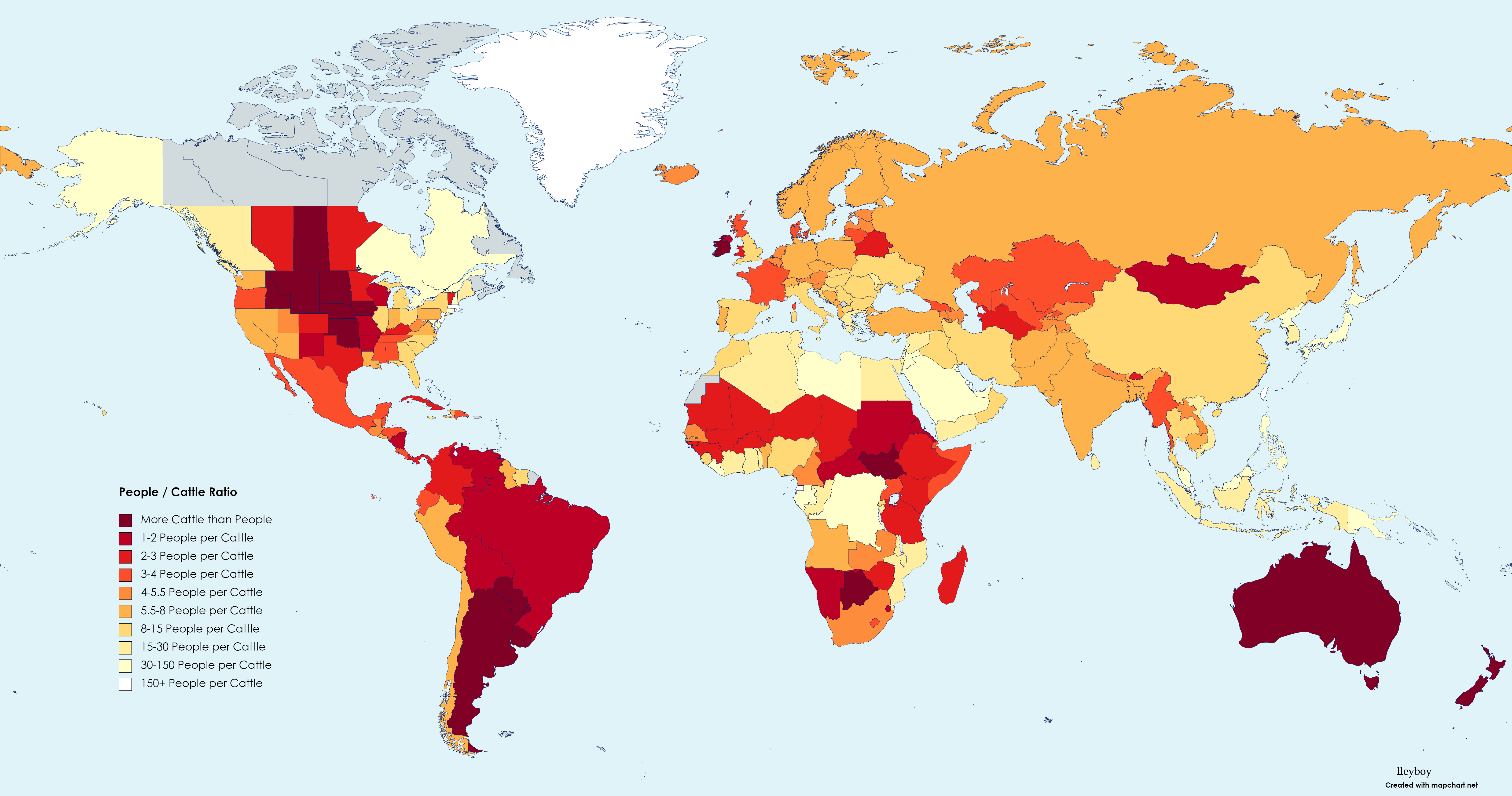 Map of People to Cattle Ratio in Countries, States, Provinces. r/MapPorn