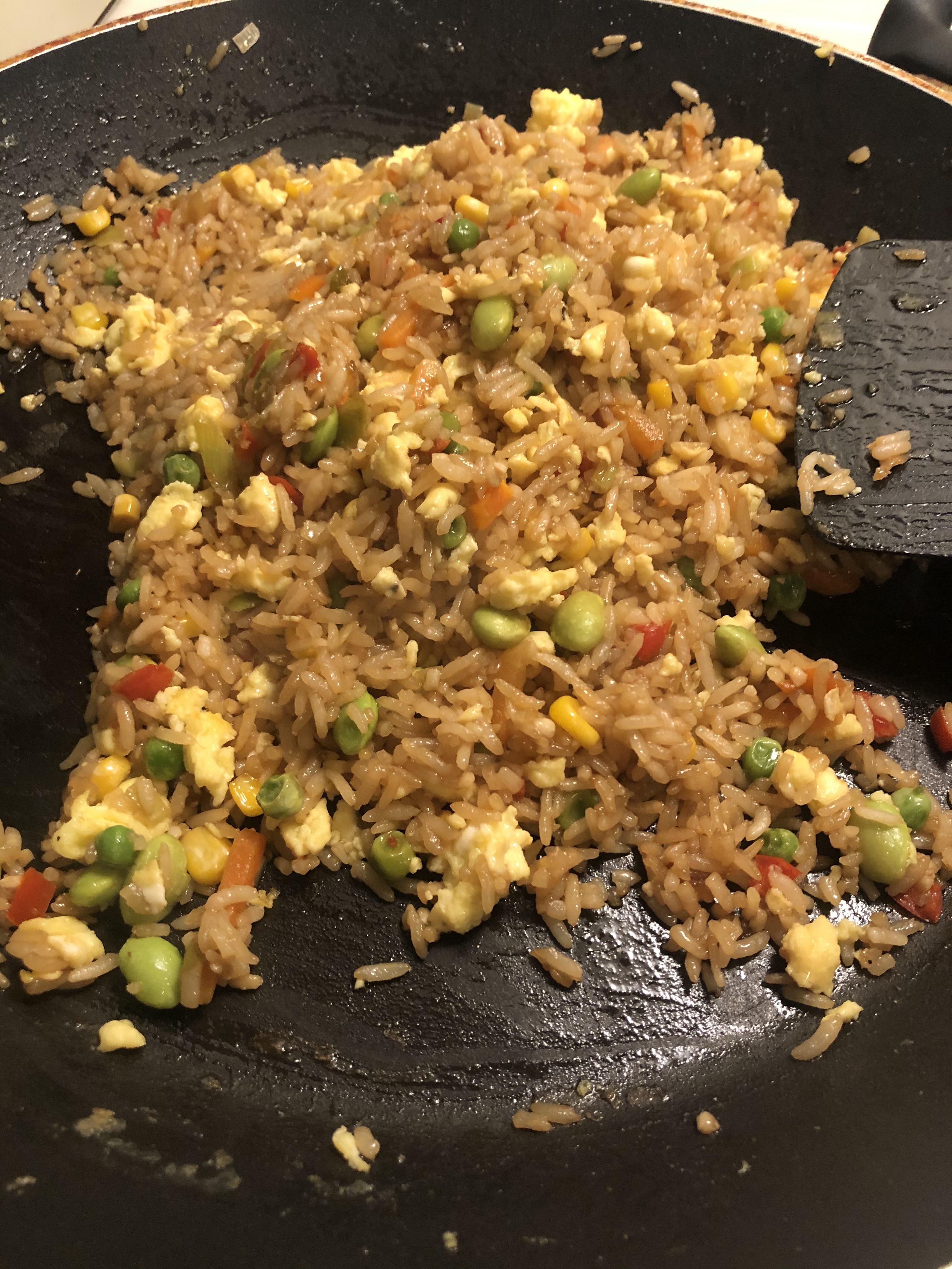 Quarantine Day 48388493929. Lunch is TJ’s Veggie Fried Rice 🤤 I just