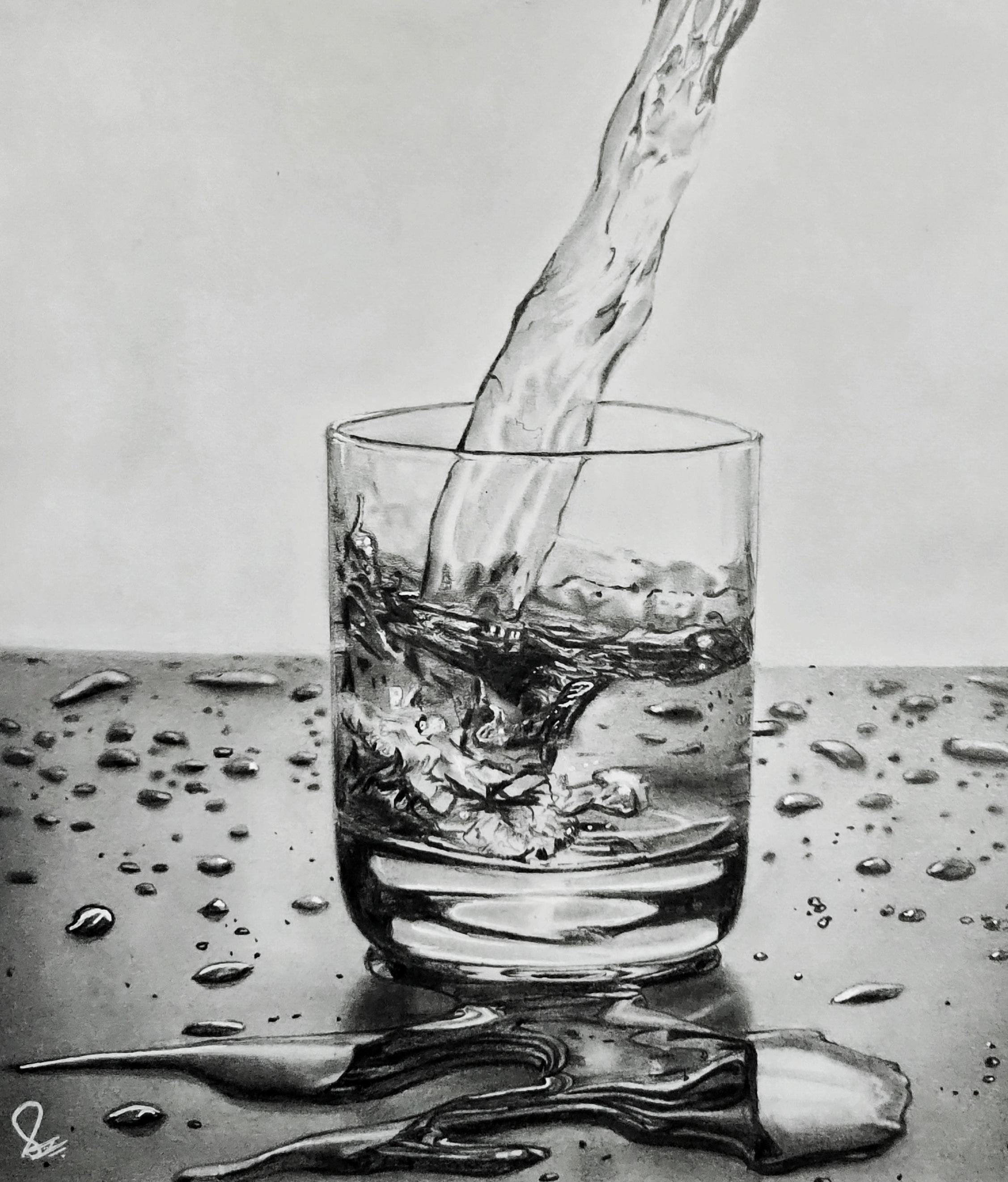Pencil sketch of glass and water r/drawing