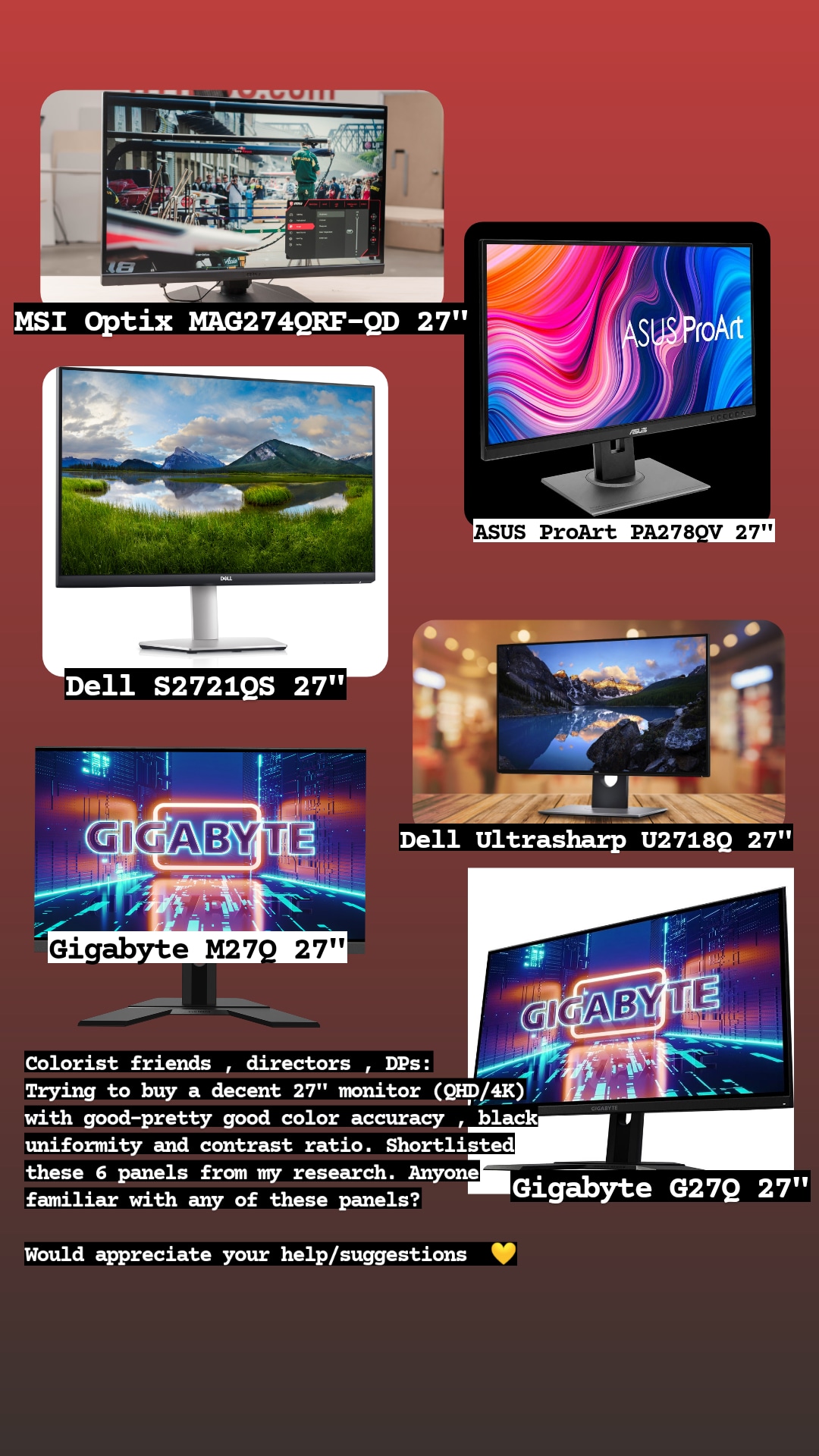 HELP Trying to pick any of these monitors (400500) for photography