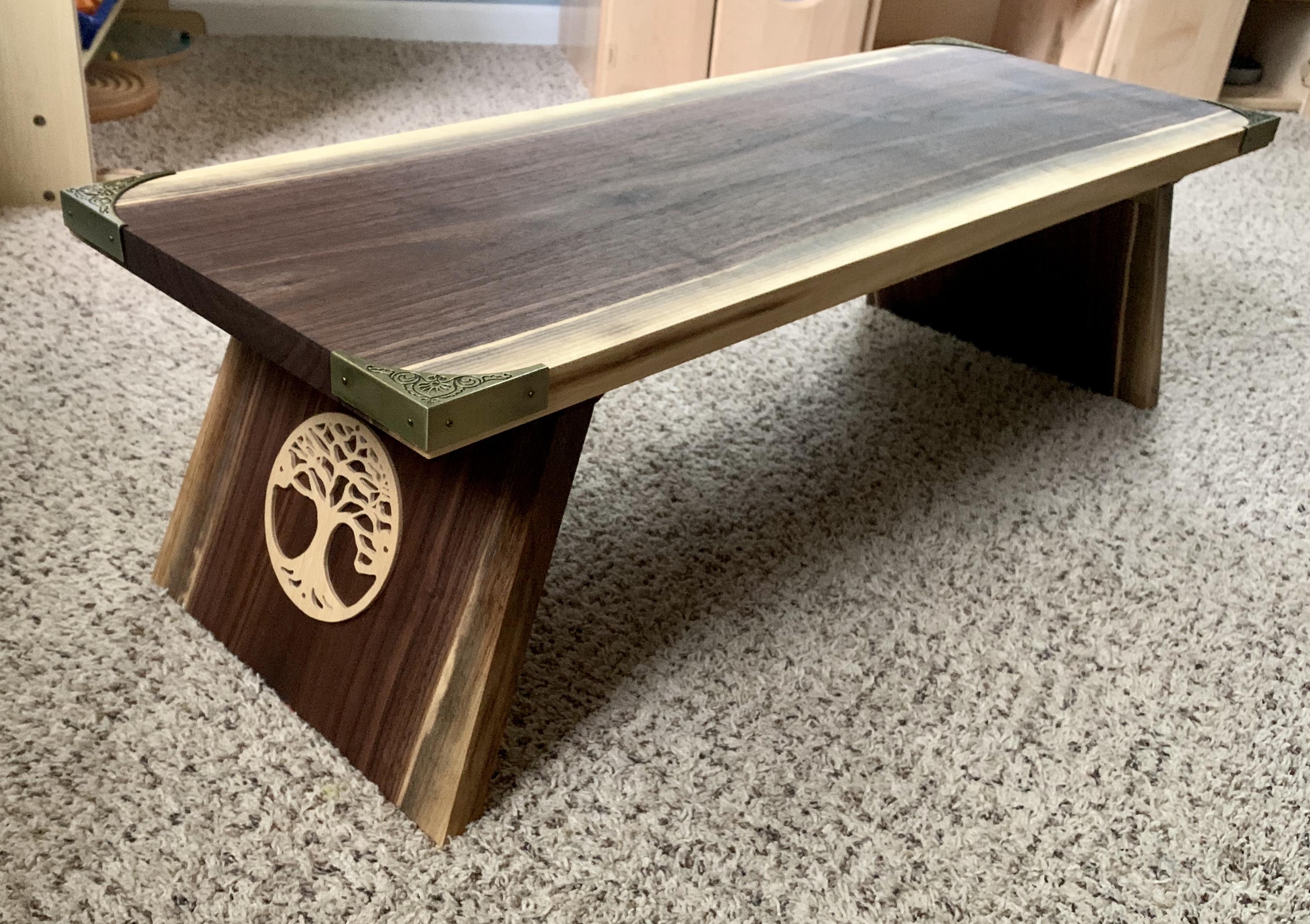 Meditation Table with Home Milled Walnut and Scroll Saw Onlays r/woodworking