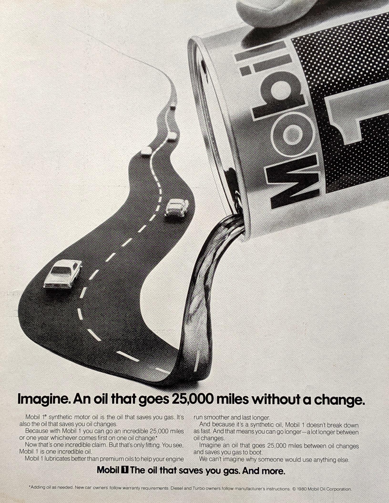 Mobil 1. The oil that saves you gas. 1980. r/vintageads