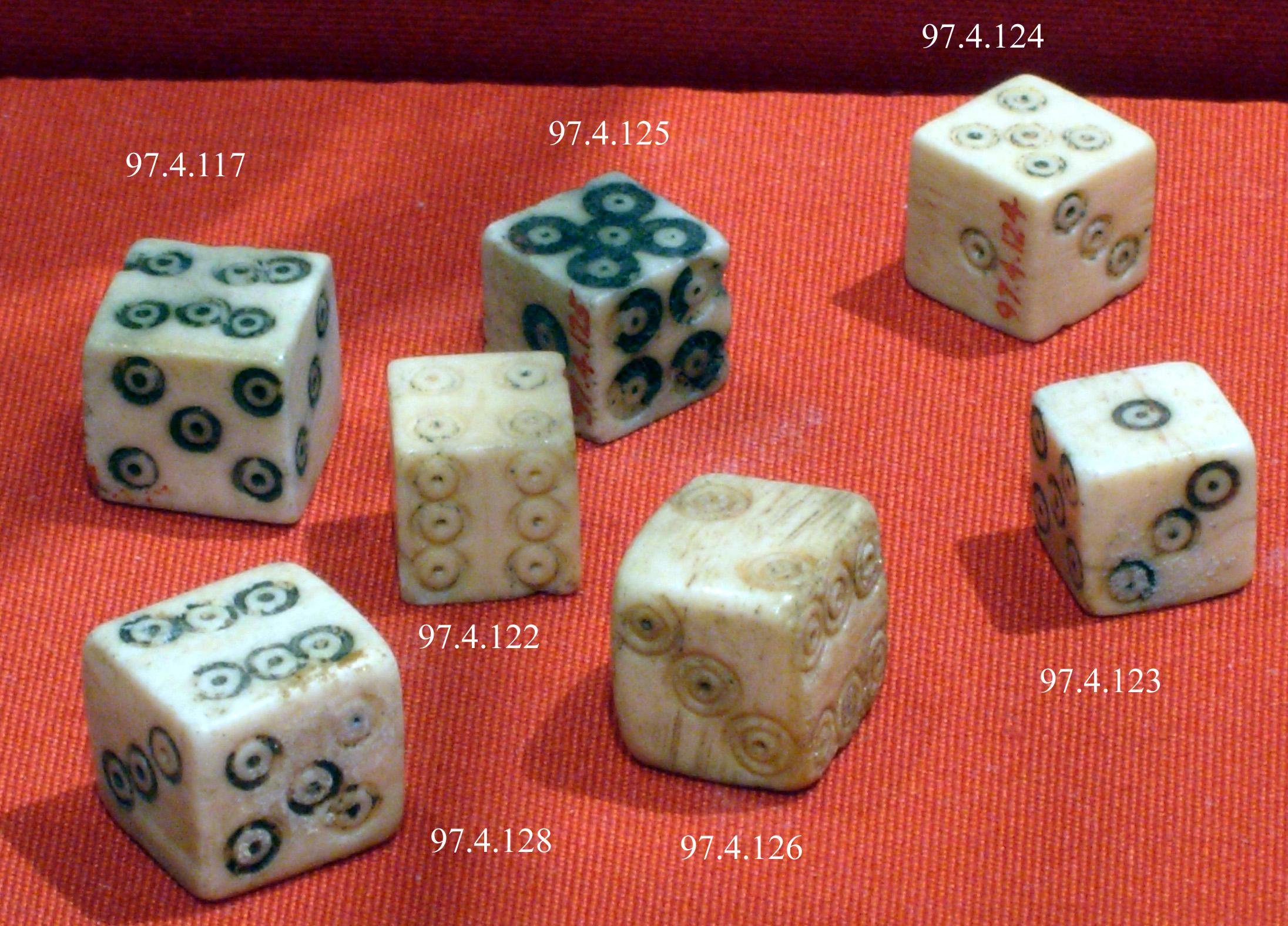 Ancient Roman dice made of ivory. From Egypt, 30 BCE330 CE, now on