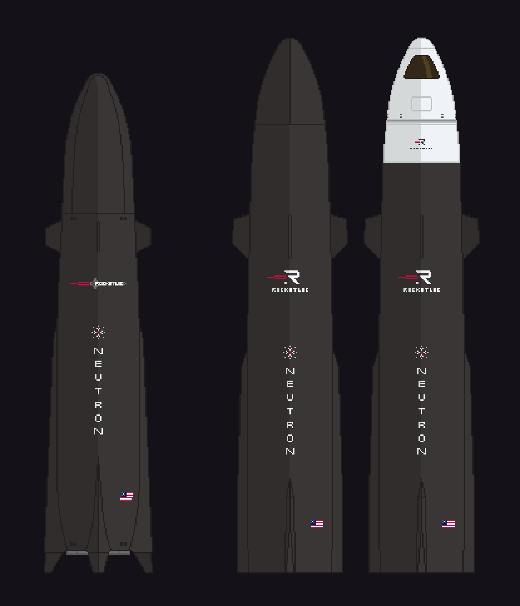 My rendition of Neutron's first and current iterations, conceptual crew