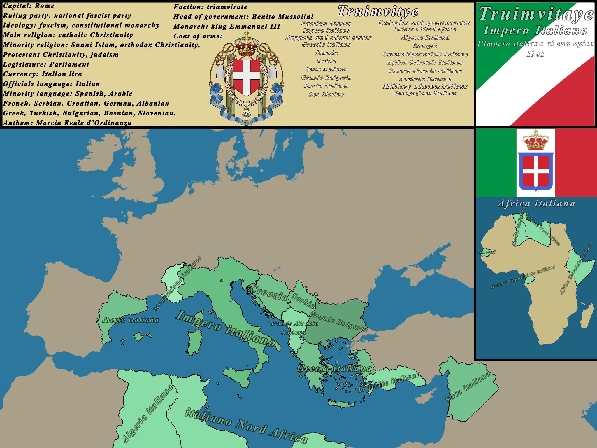 Benito Mussolini Italy Map Map of the Italian empire around 1941. imaginarymaps