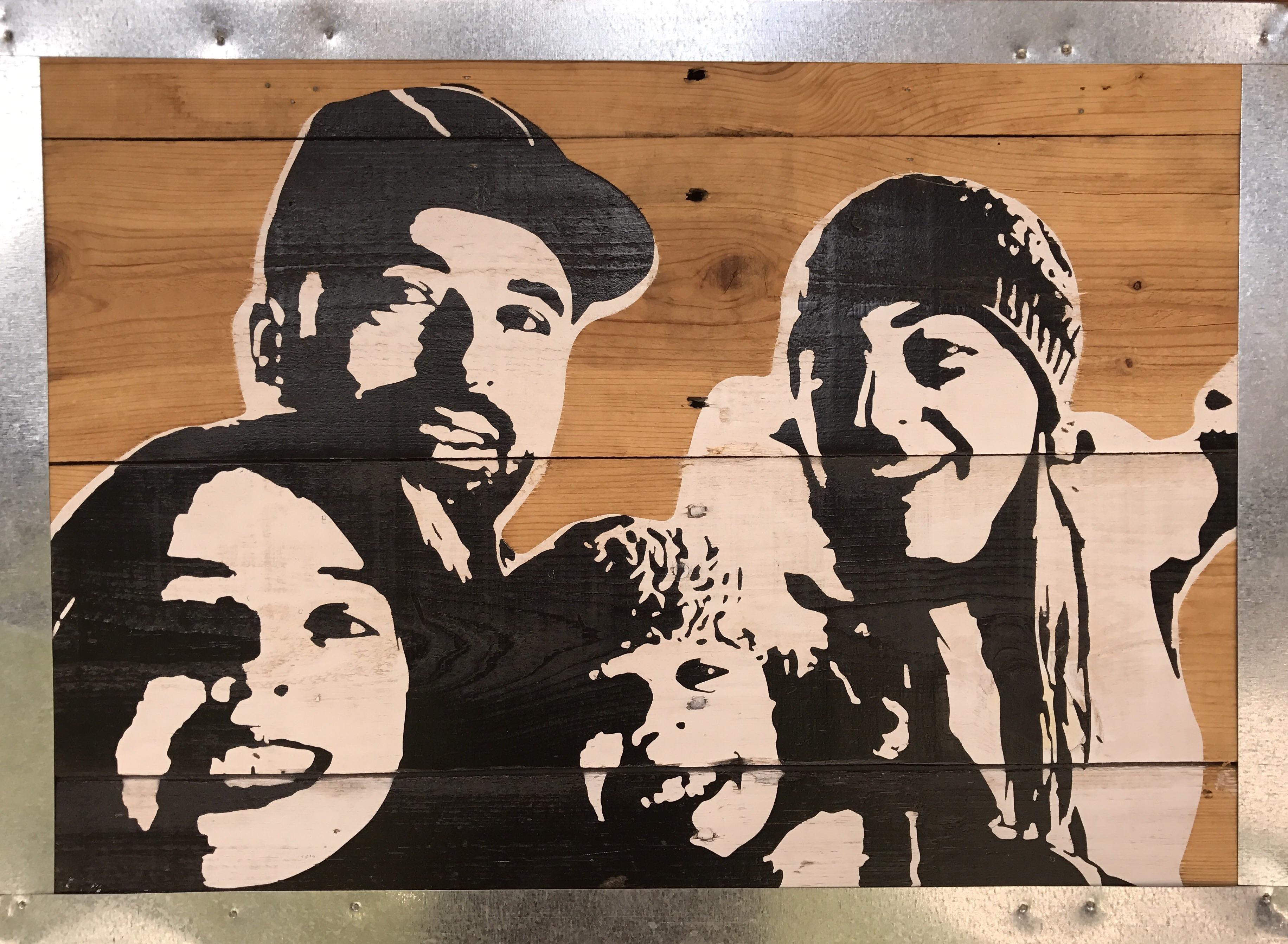 Family Portrait, Spray Paint Stencil on Pallet Wood, 30"x20" r/Art