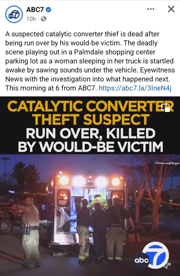 A suspected catalytic converter thief is dead after being run over by