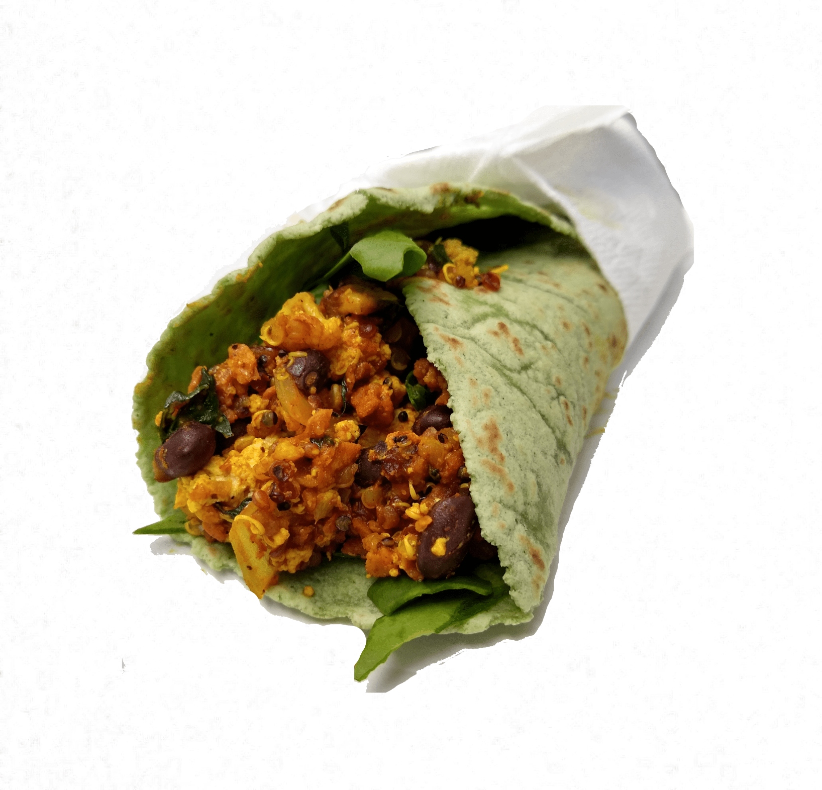 Burrito Quinoa black bean soyrizo tofu scramble with veggies on GF