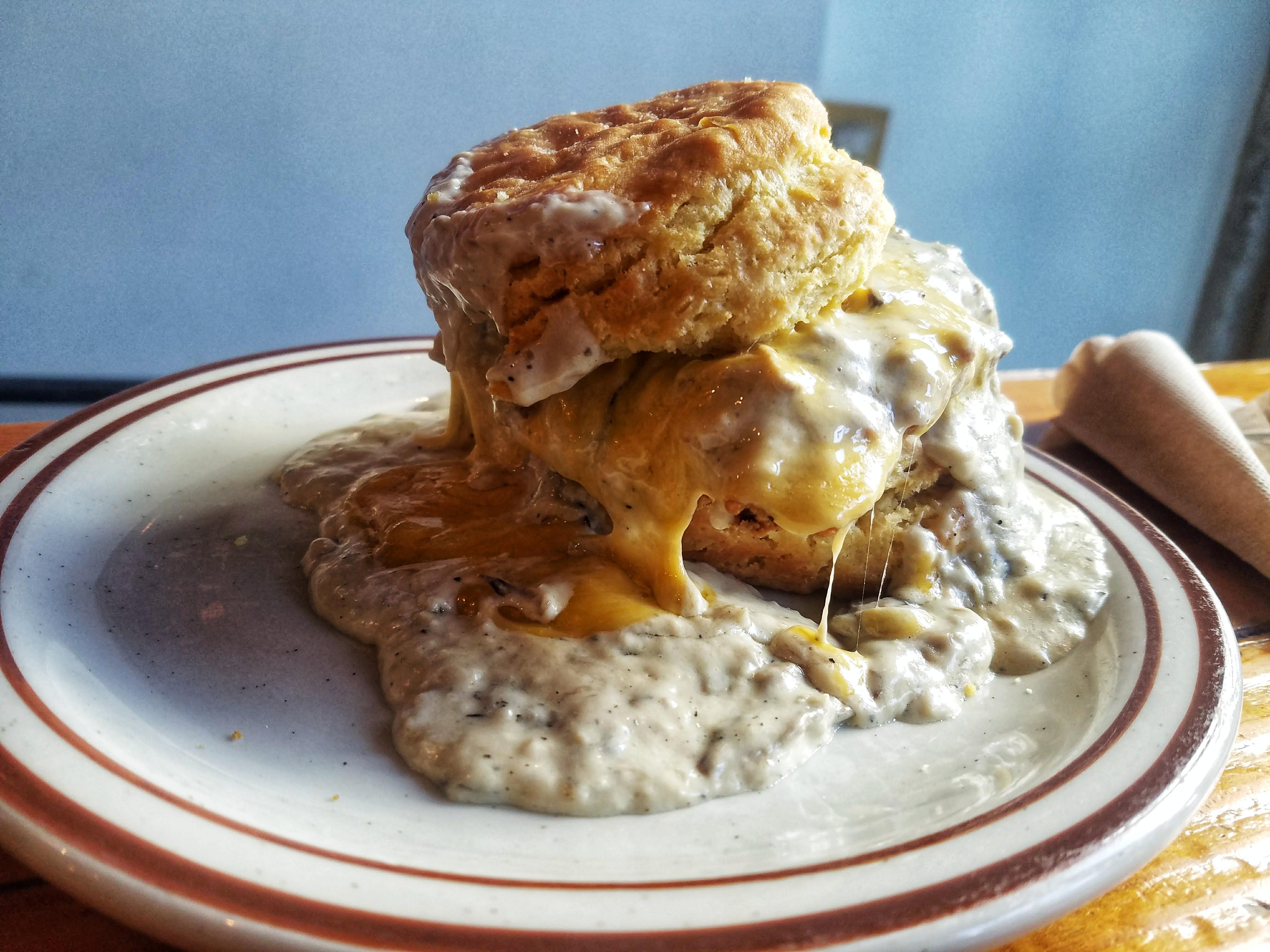 Chicken biscuit sandwich with gravy. Who new mushroom gravy could be so