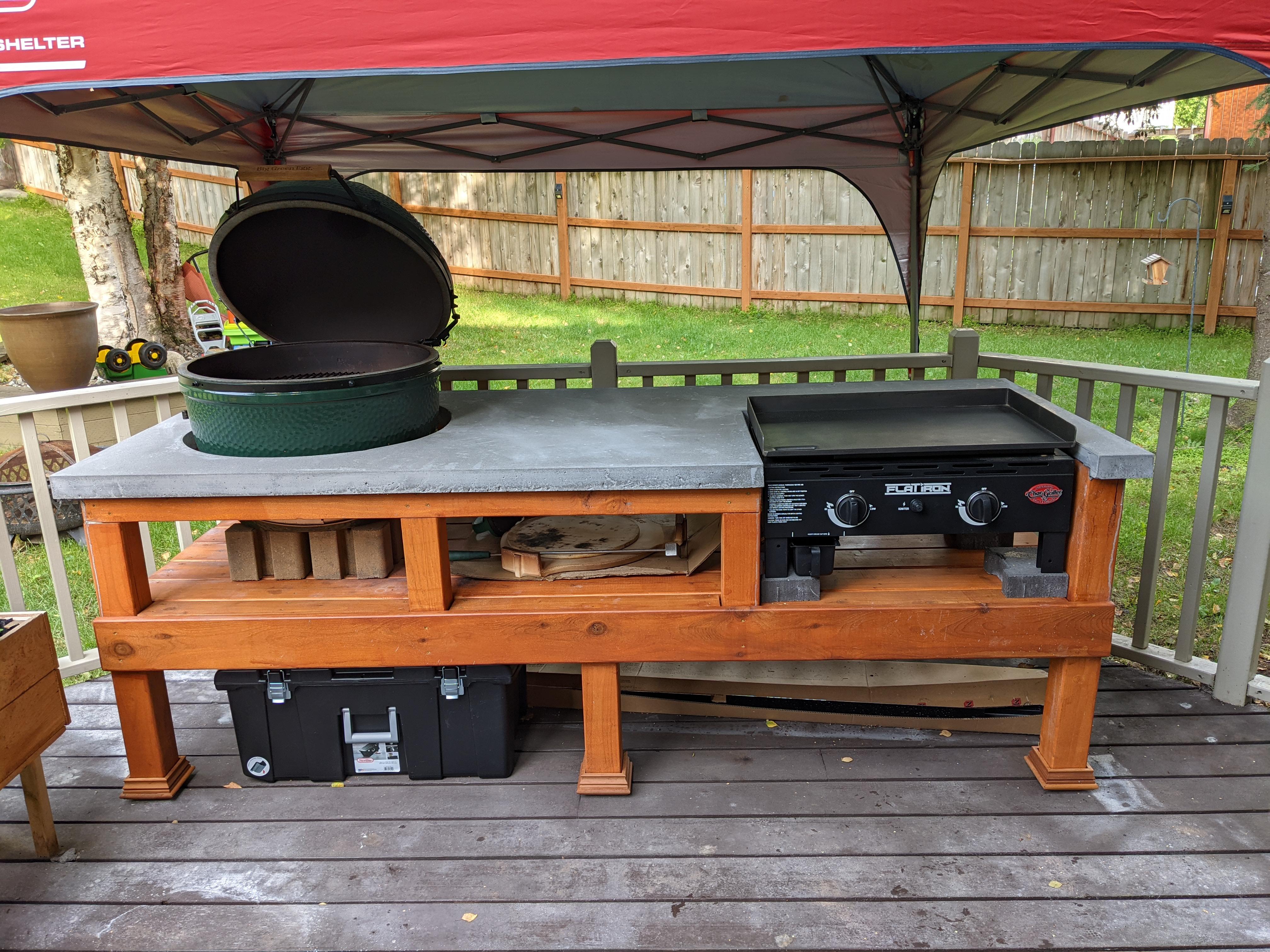 Finally finished the outdoor cooking space. r/biggreenegg