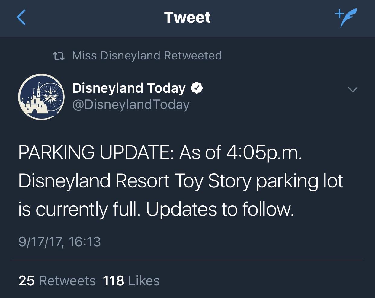 Wow! Toy Story Parking is full. Looks pretty busy today! r/Disneyland