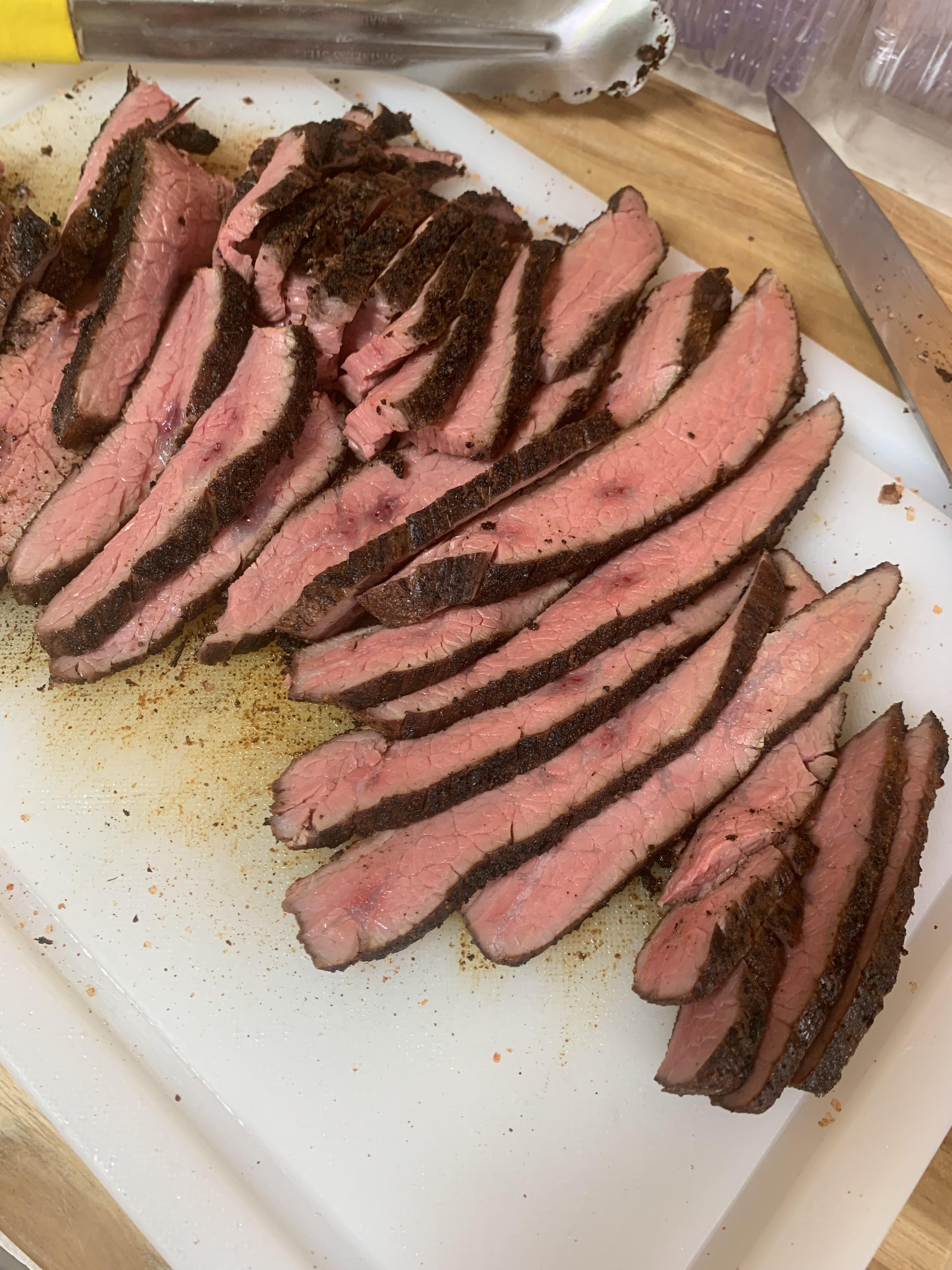 Costco flank steak. 131F for 26hrs. Homemade fajita seasoning. Seared