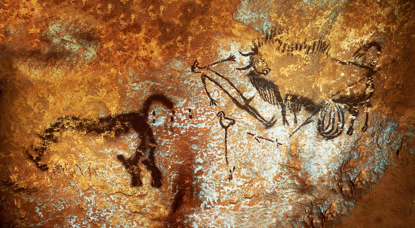 Lascaux cave painting depicts a hunter getting tackled by a bison r