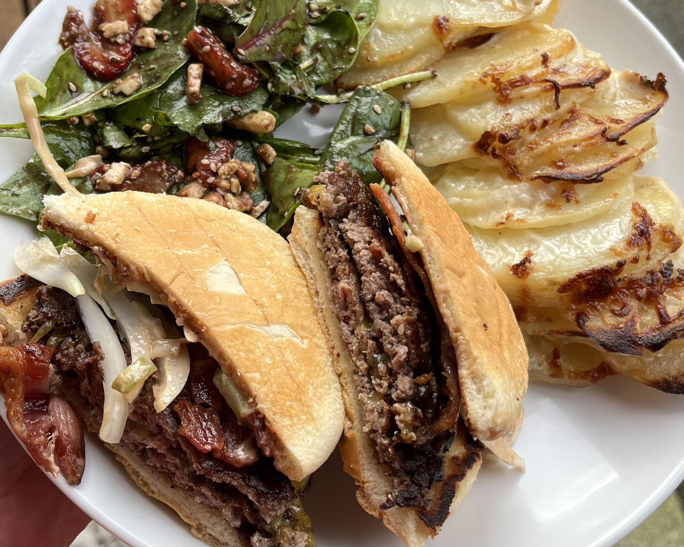 Kenji’s Smash Burger, Crispy Potato Gratin and Strawberry Balsamic