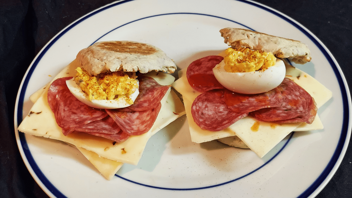 I call 'em Sinful Salami Sliders. Pepperjack cheese, salami, a deviled
