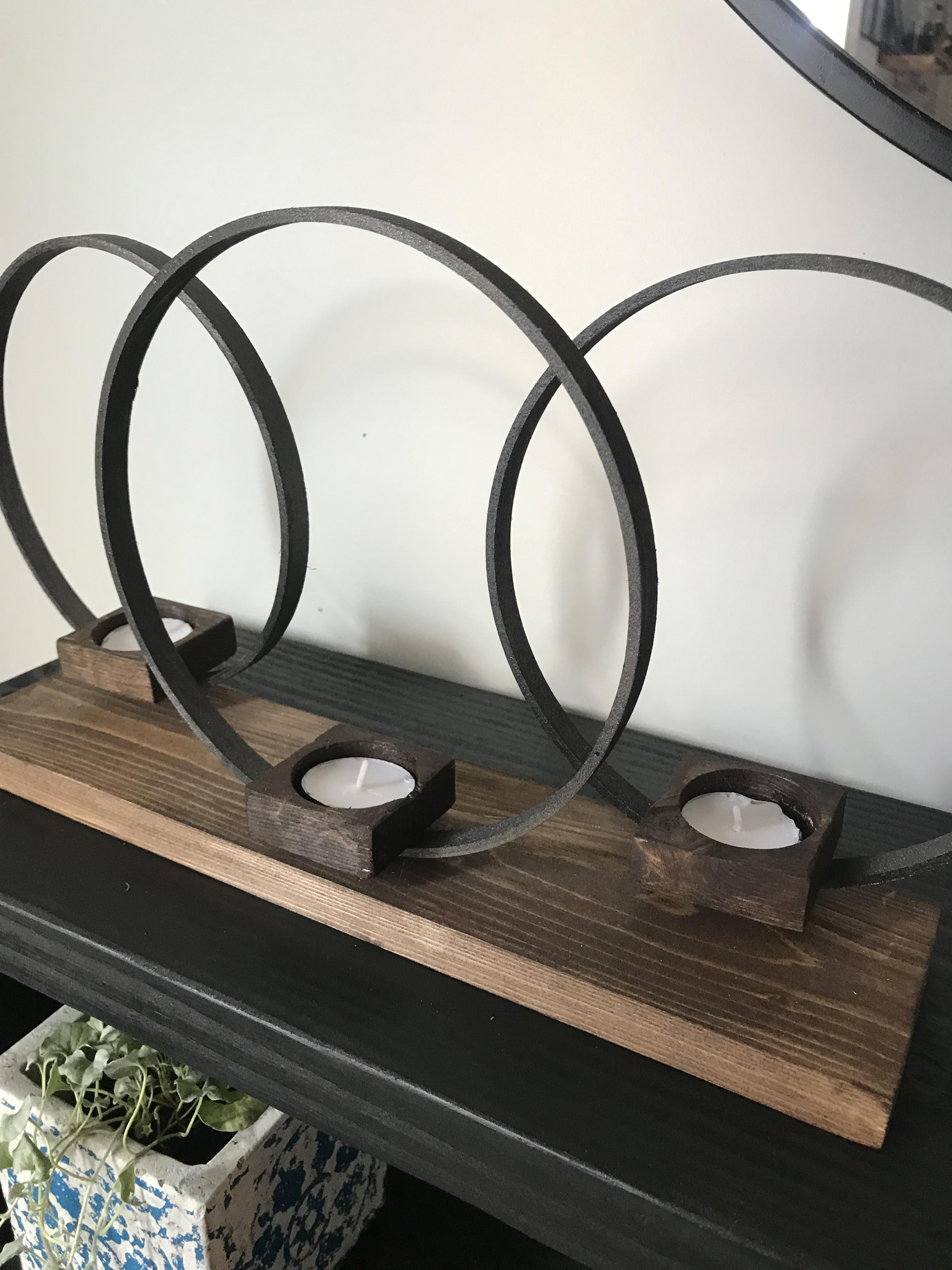 Candle holder using scrap wood and embroidery hoops r/crafts