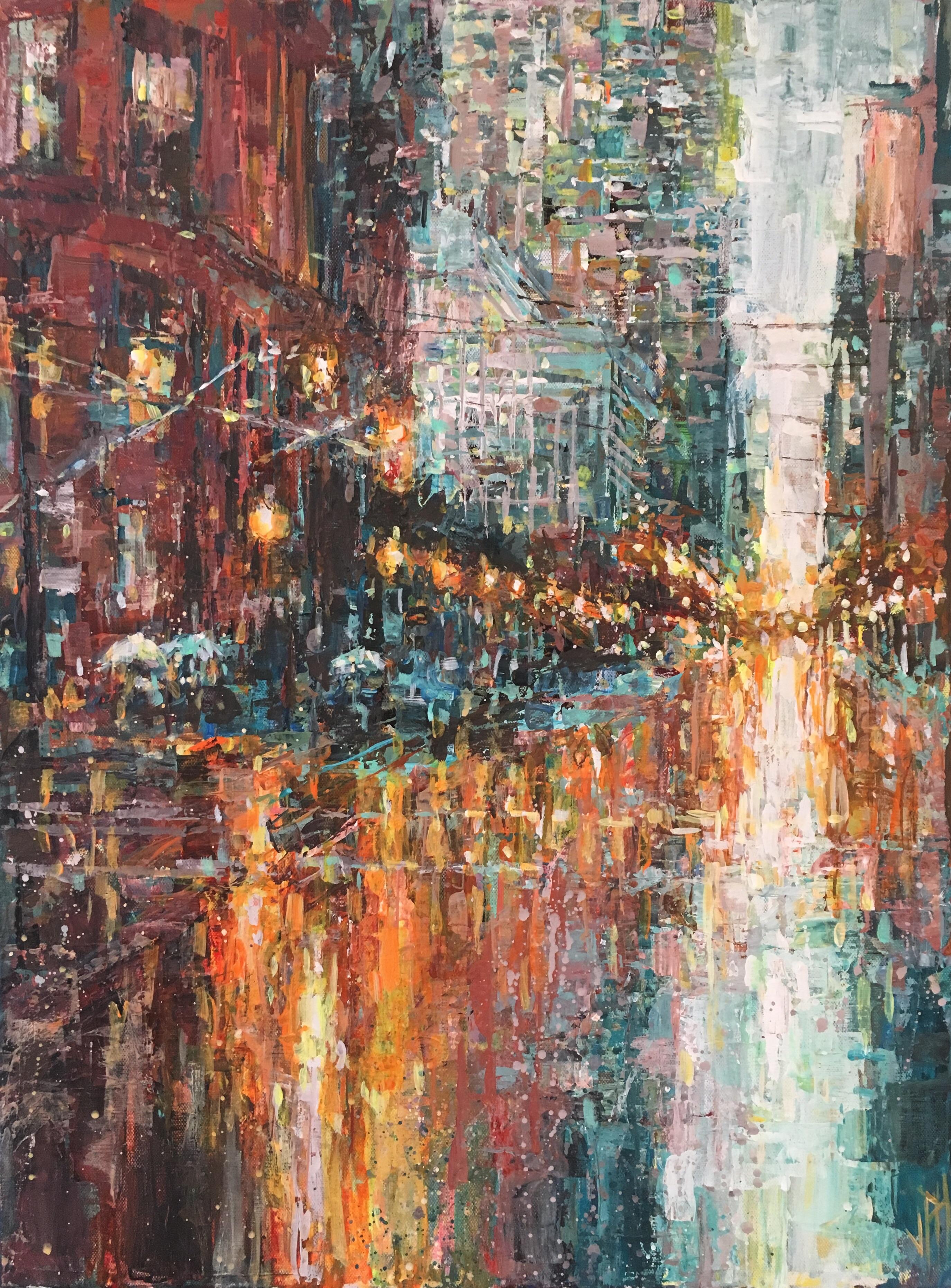 Rainy reflections outside the Gooderham Building on Front