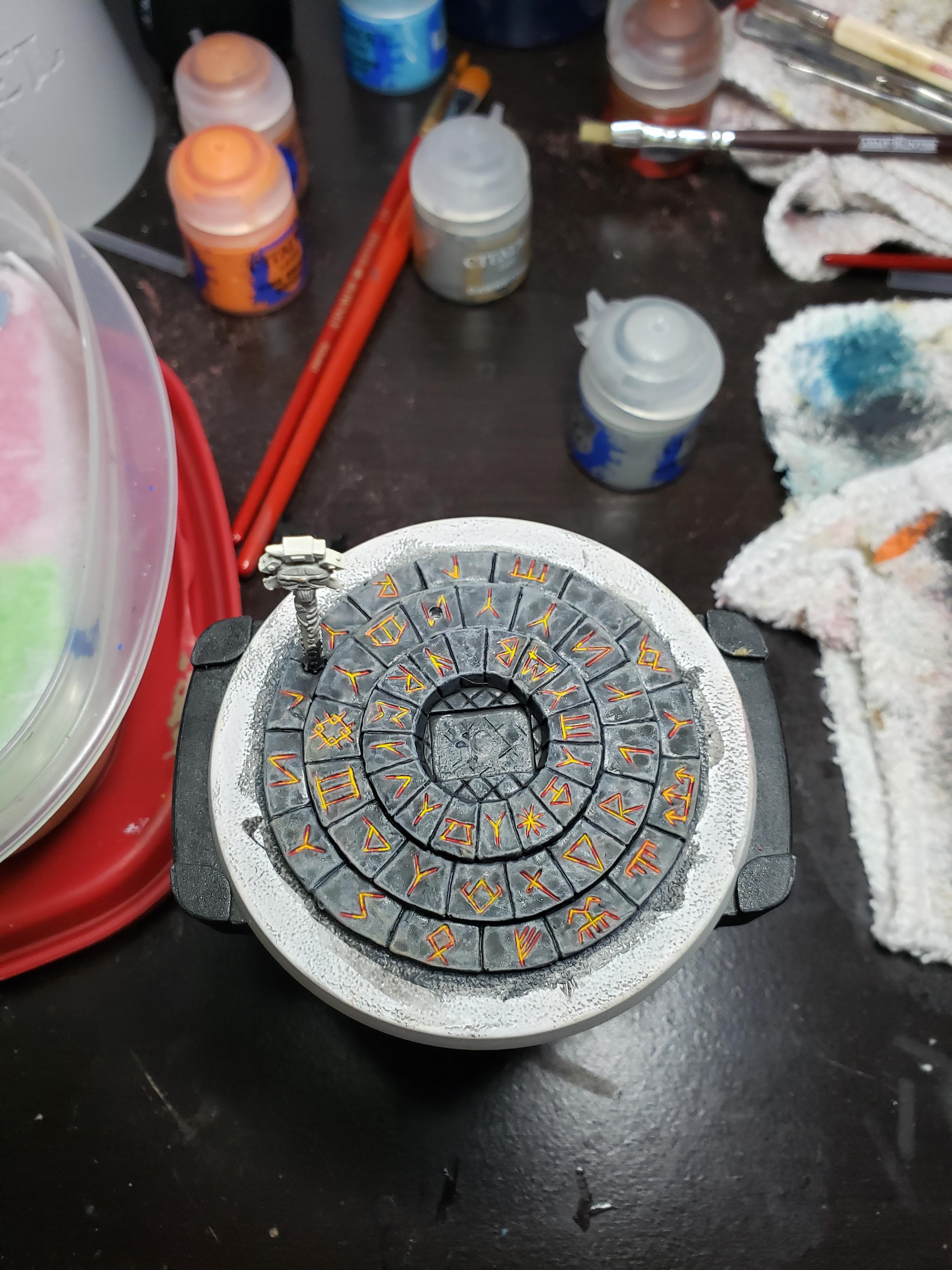 Glowing Runes on my Anvil of Doom. WIP C&C r/minipainting