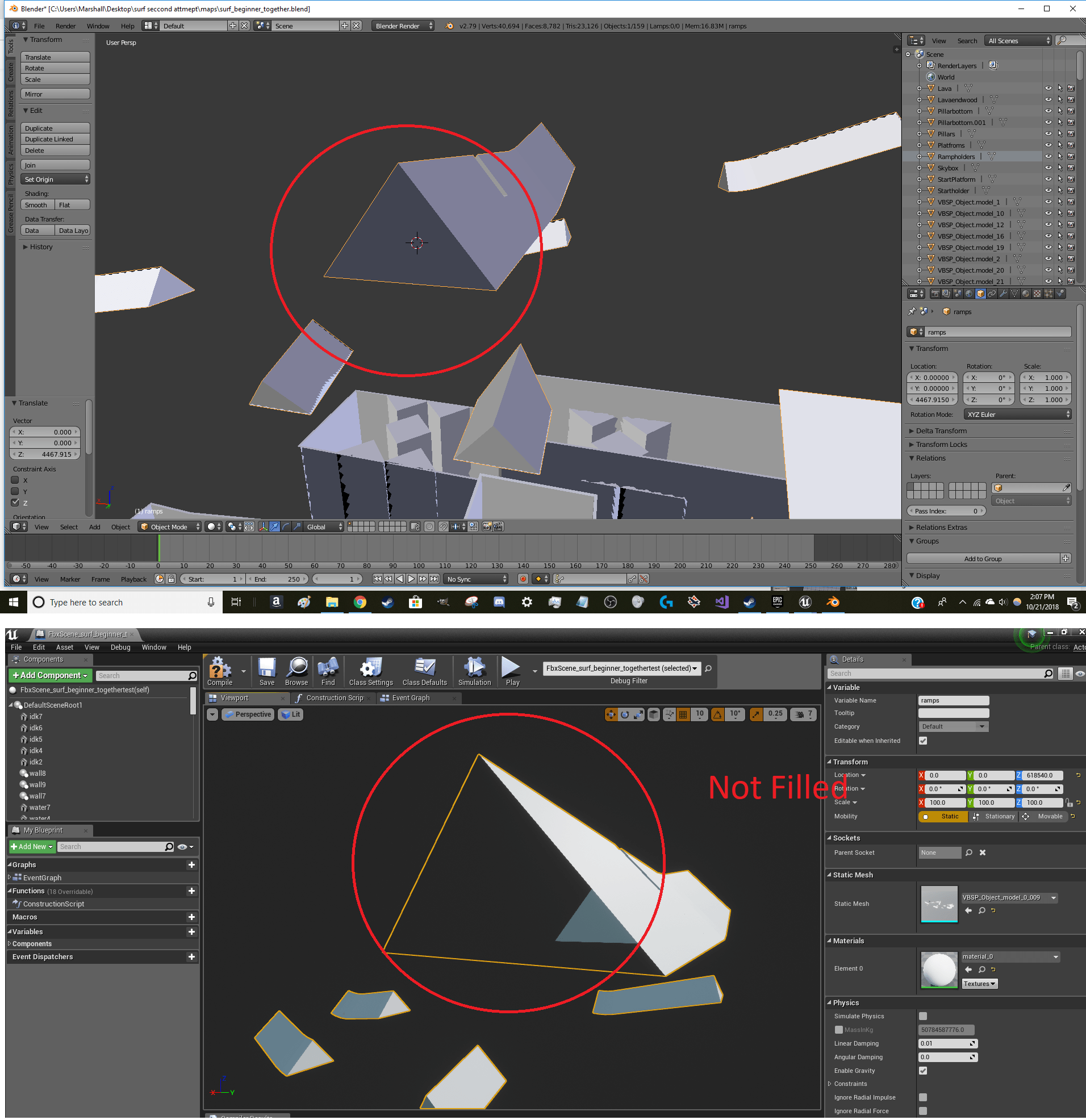 I filled an object but when exported to unreal engine its