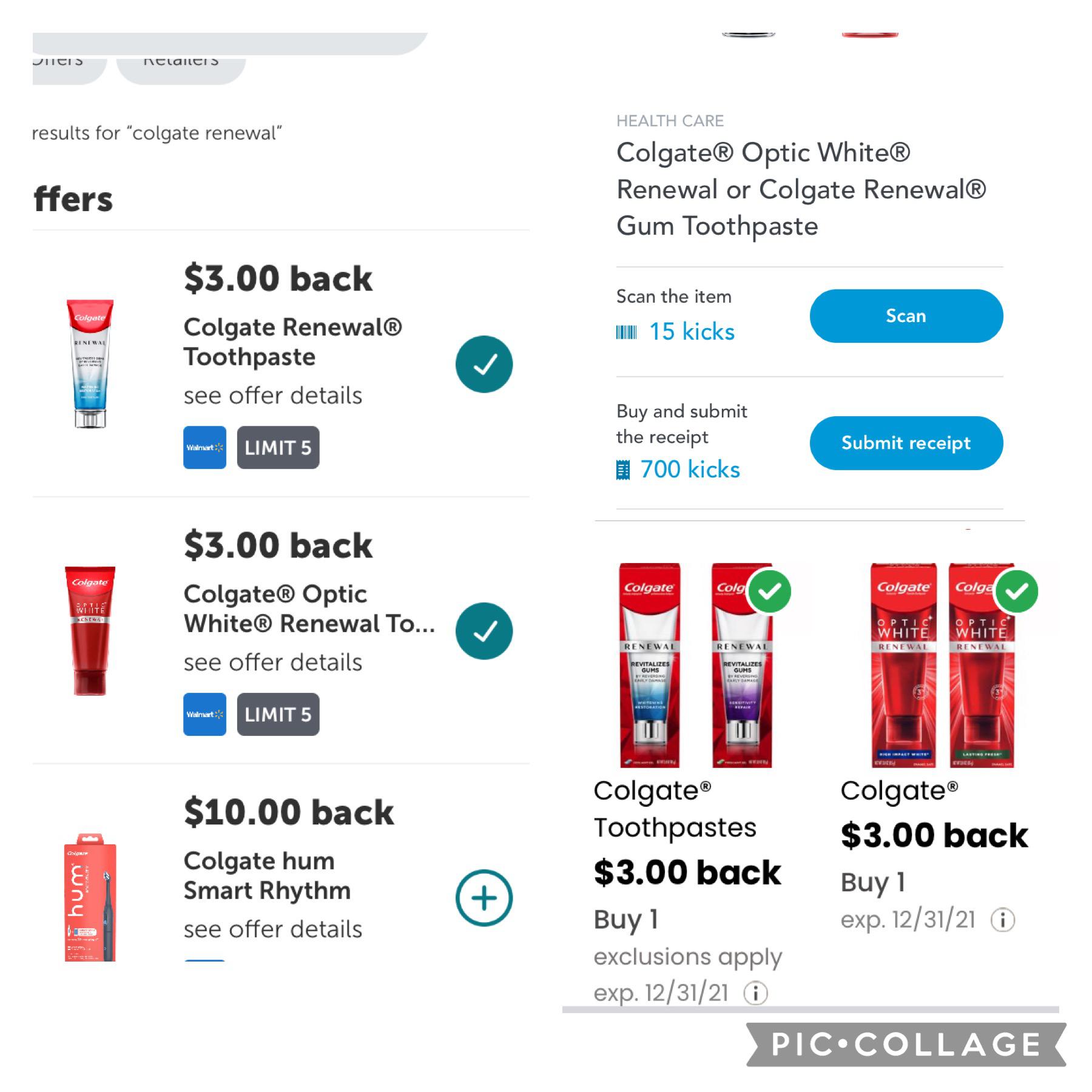 [WALMART] Free Colgate Renewal Toothpaste+Colgate Optic White Renewal