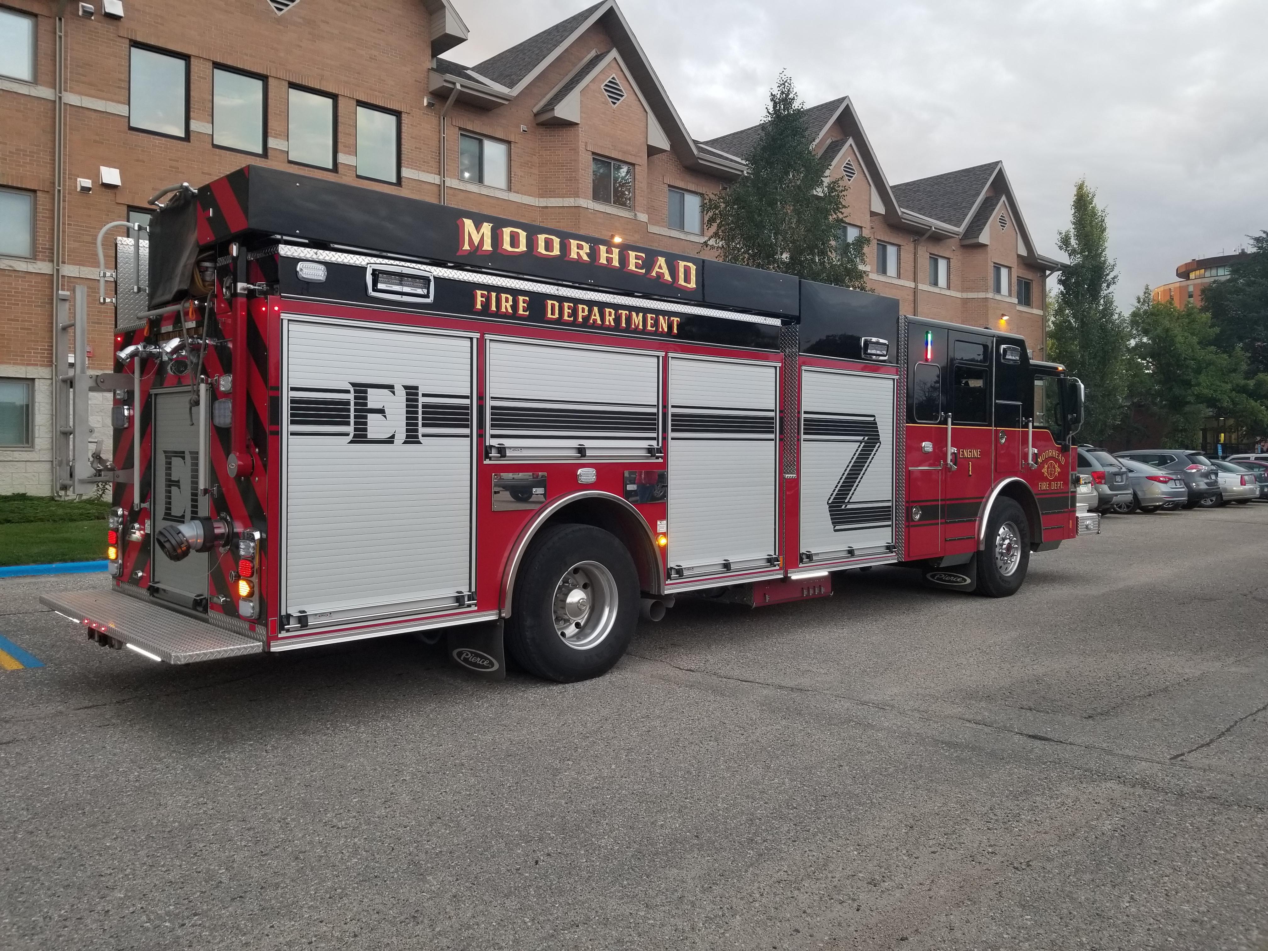 Moorhead Fire Department Engine 1 on scene at a Fire Alarm Activation