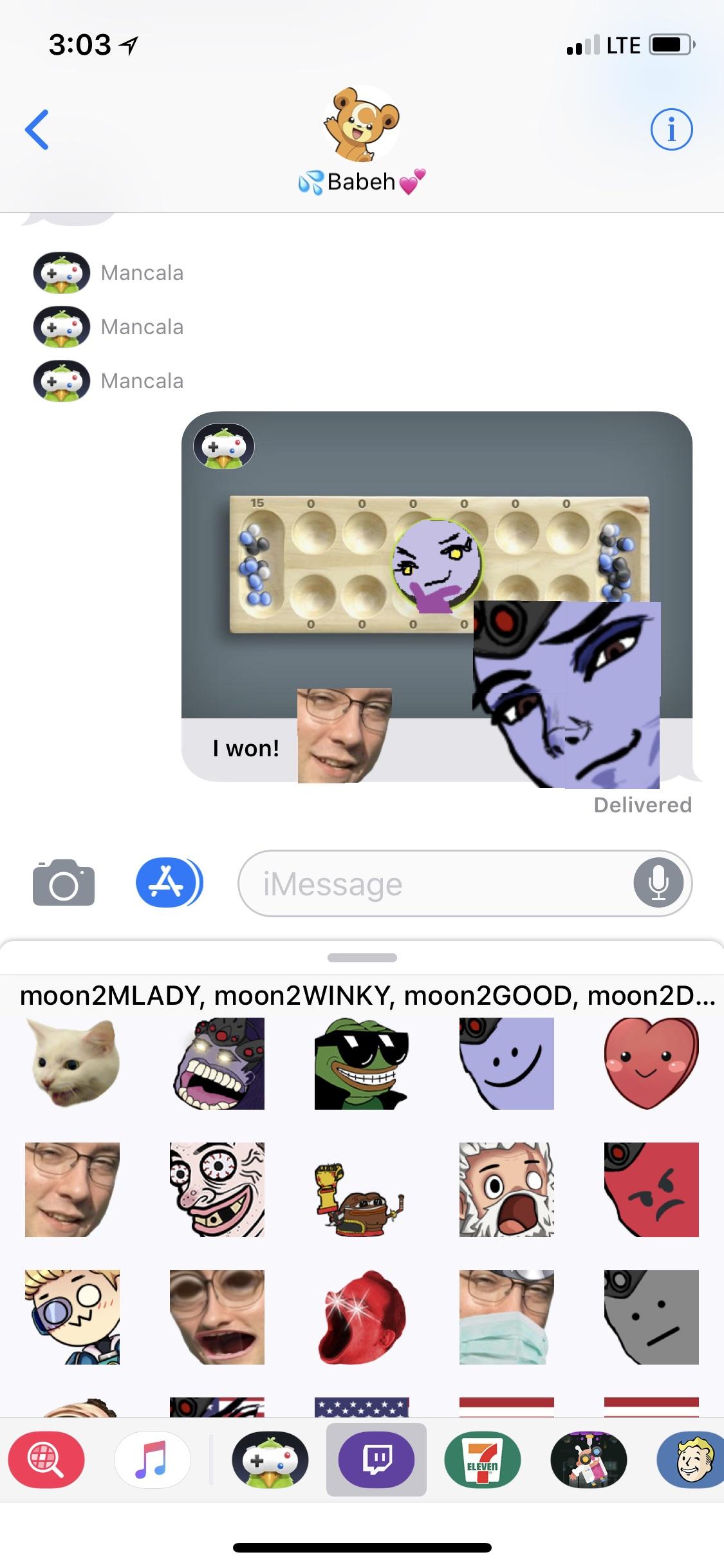 I love being able to use twitch emotes as stickers on imessage r