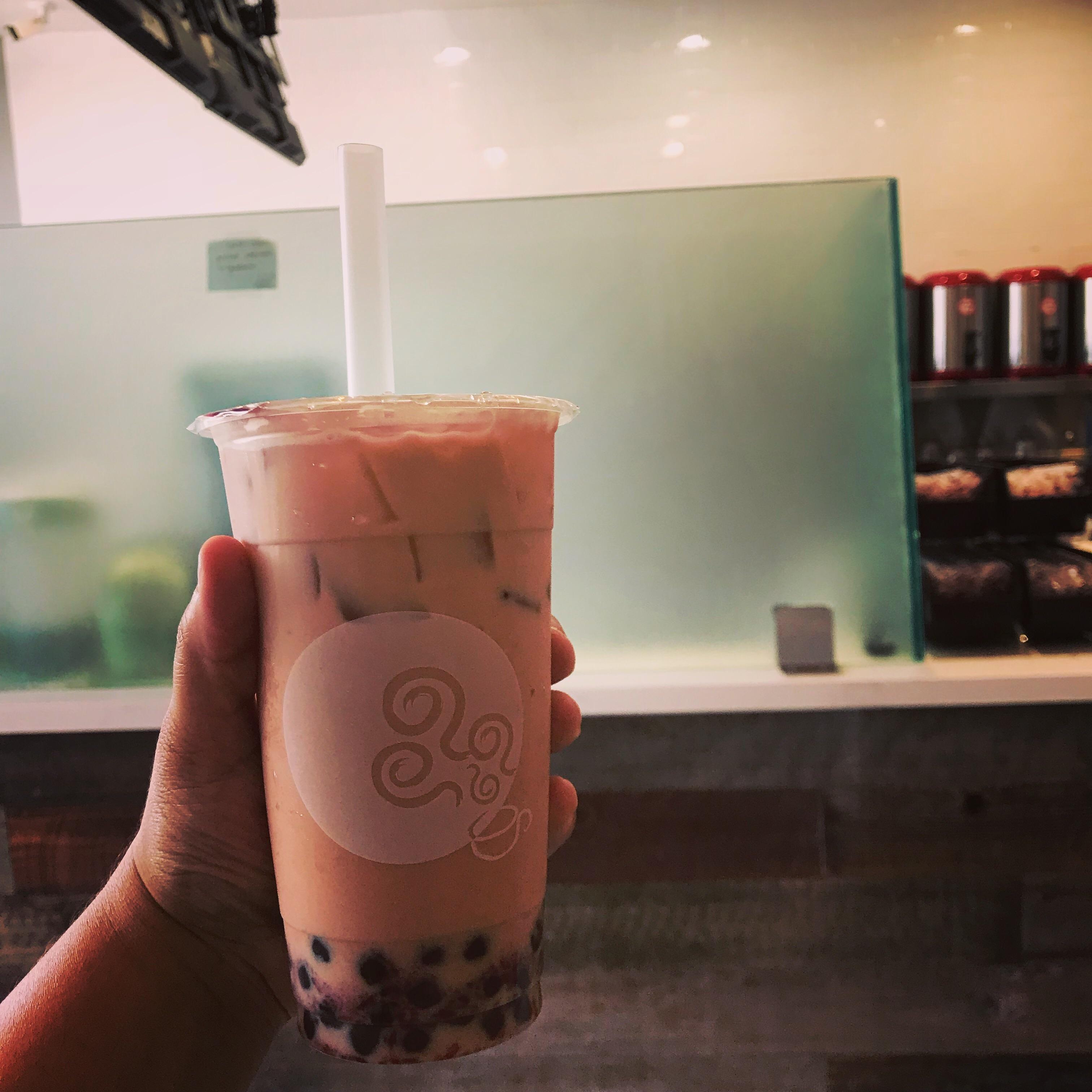 Strawberry milk tea with boba from Gong Cha boba