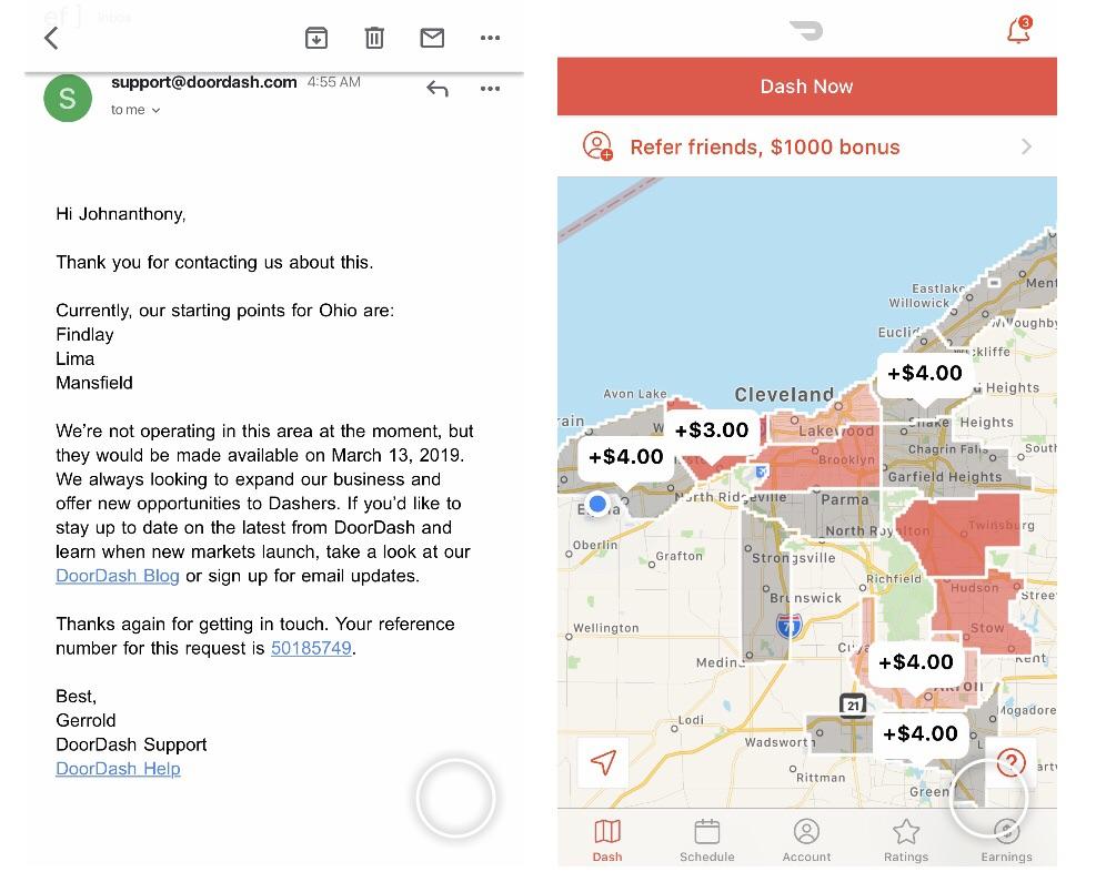 So I try switching my area to Cleveland, Ohio because I am home from