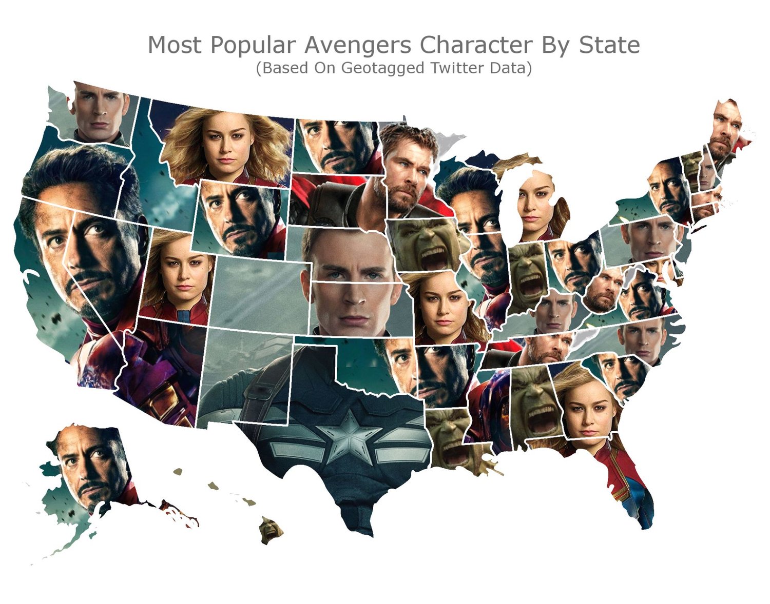 Map showing each state's most popular Avenger. r/Marvel