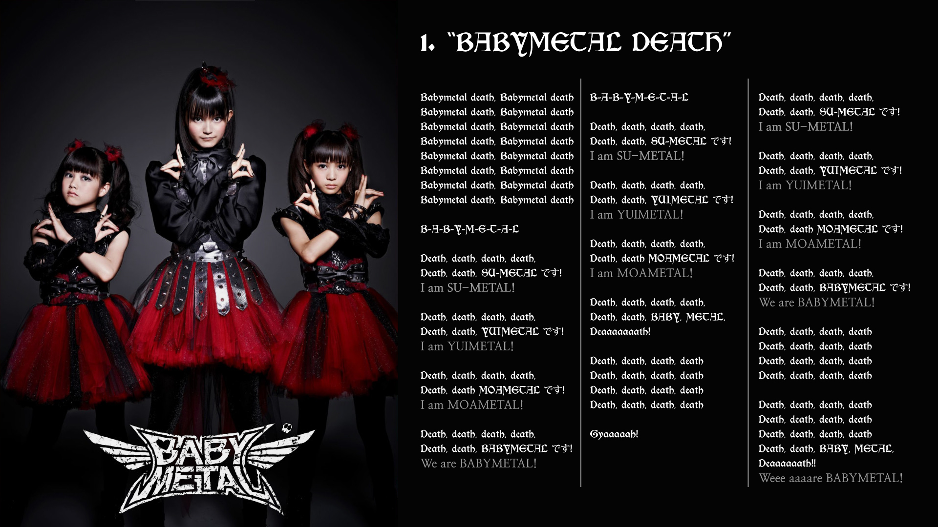 Translated in English wallpapers of "BABYMETAL" 1st album