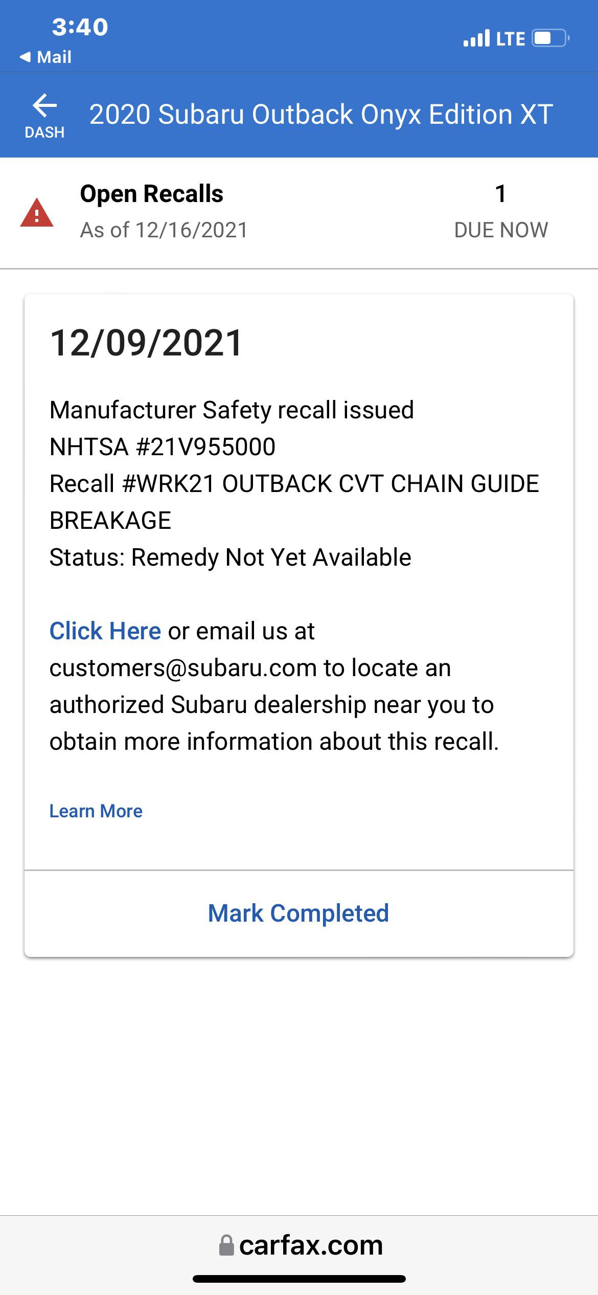 2020-2021 CVT recall. : r/Subaru_Outback