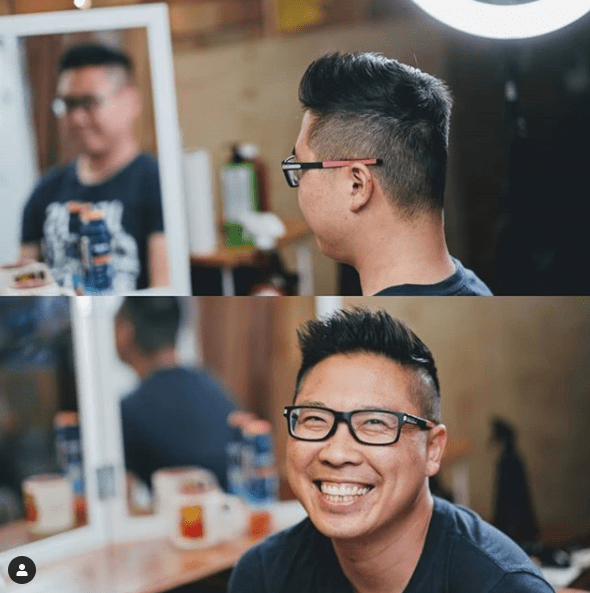 First cut with Neewer ring light r/Barber