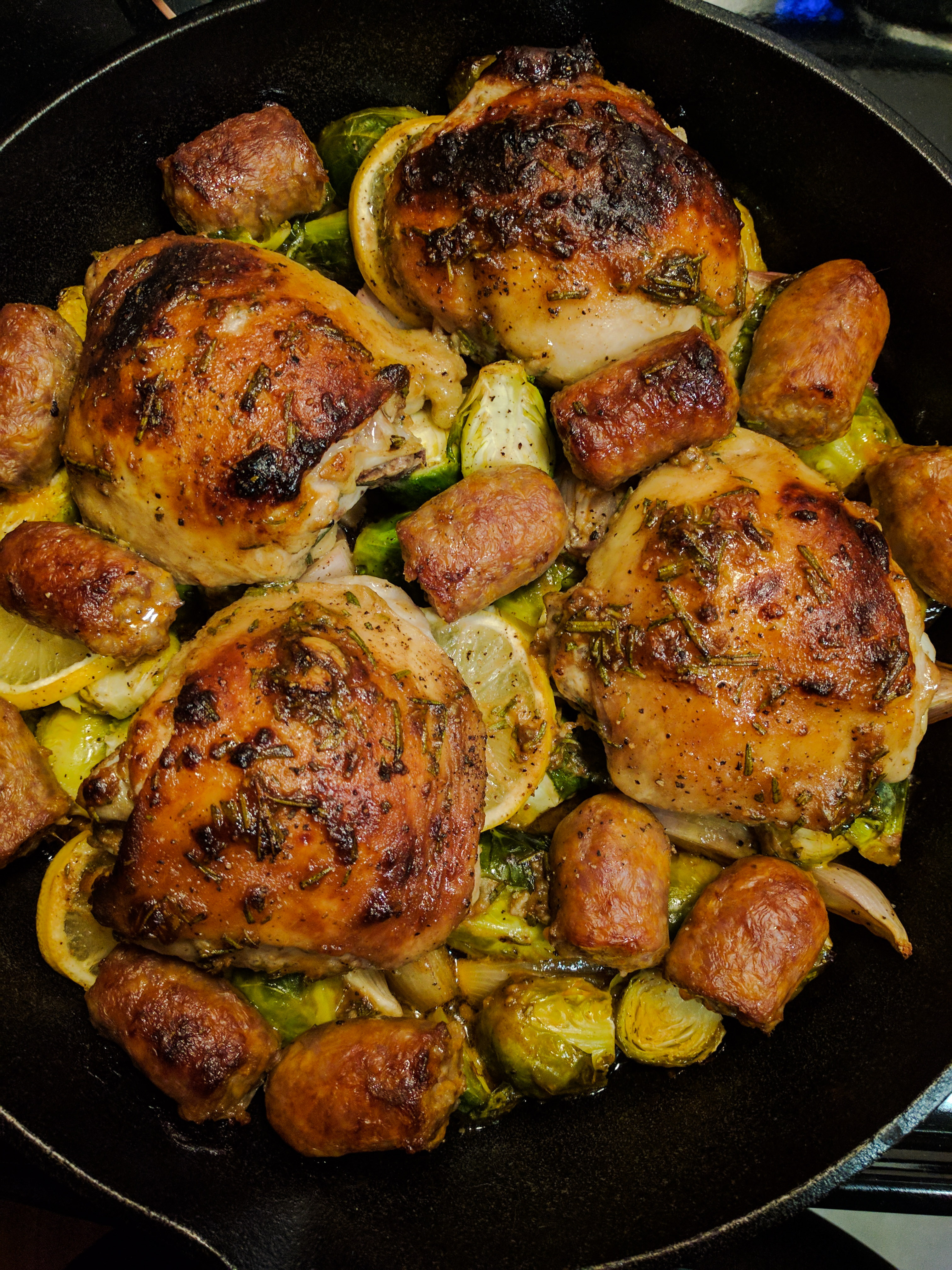 [Homemade] Chicken, Sausage and Brussel Sprout Bake. r/food