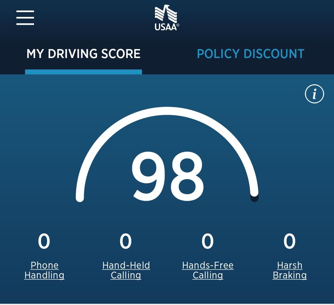 USAA driving discount app. My driving record has zeroes across the