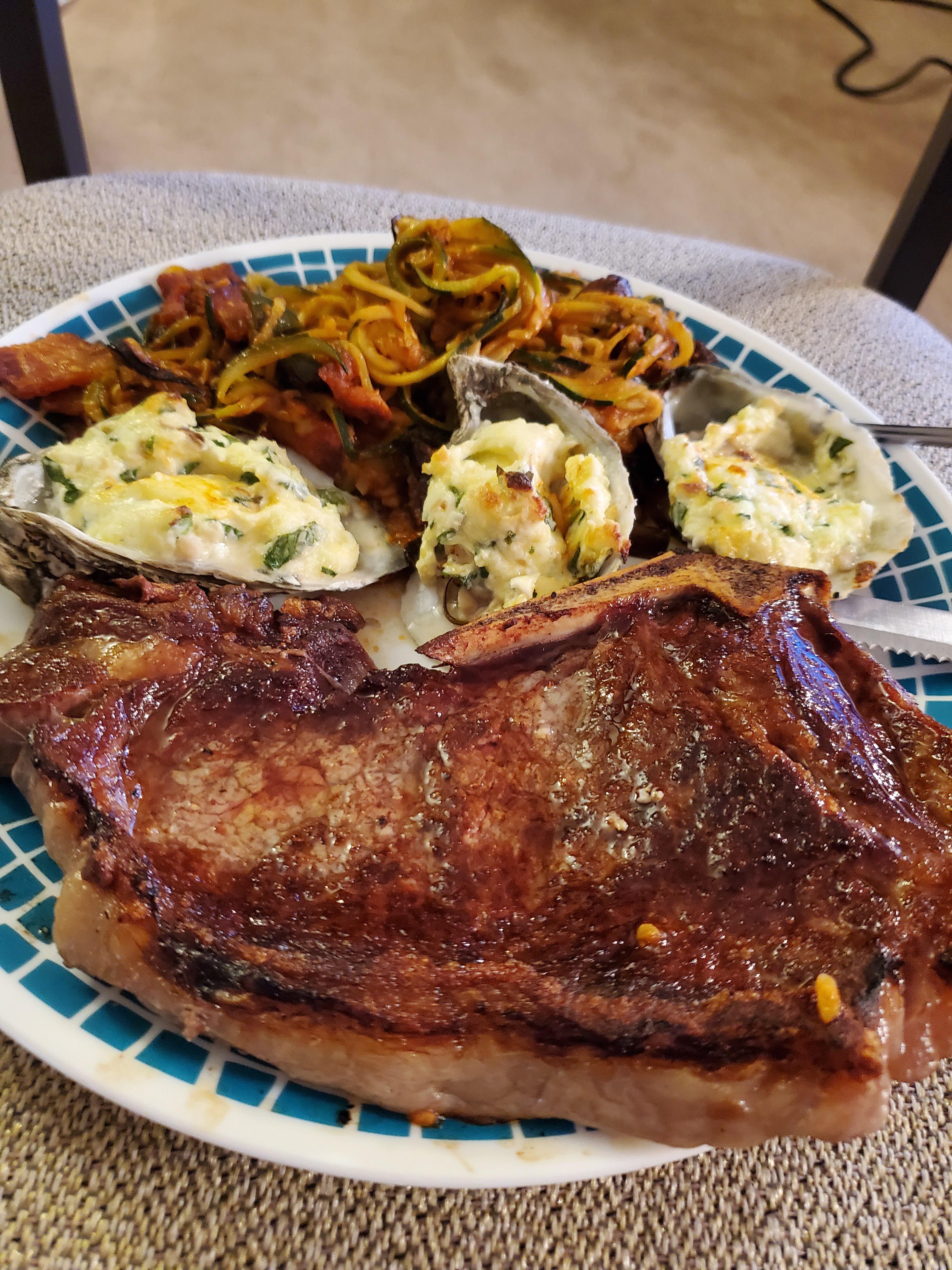 Steak, Zoodles, and Oysters r/Keto_Food