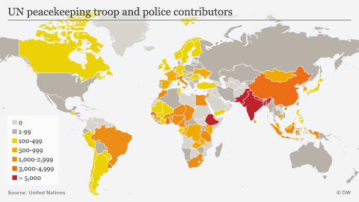 UN peacekeeping force contributors [700 × 394] MapPorn