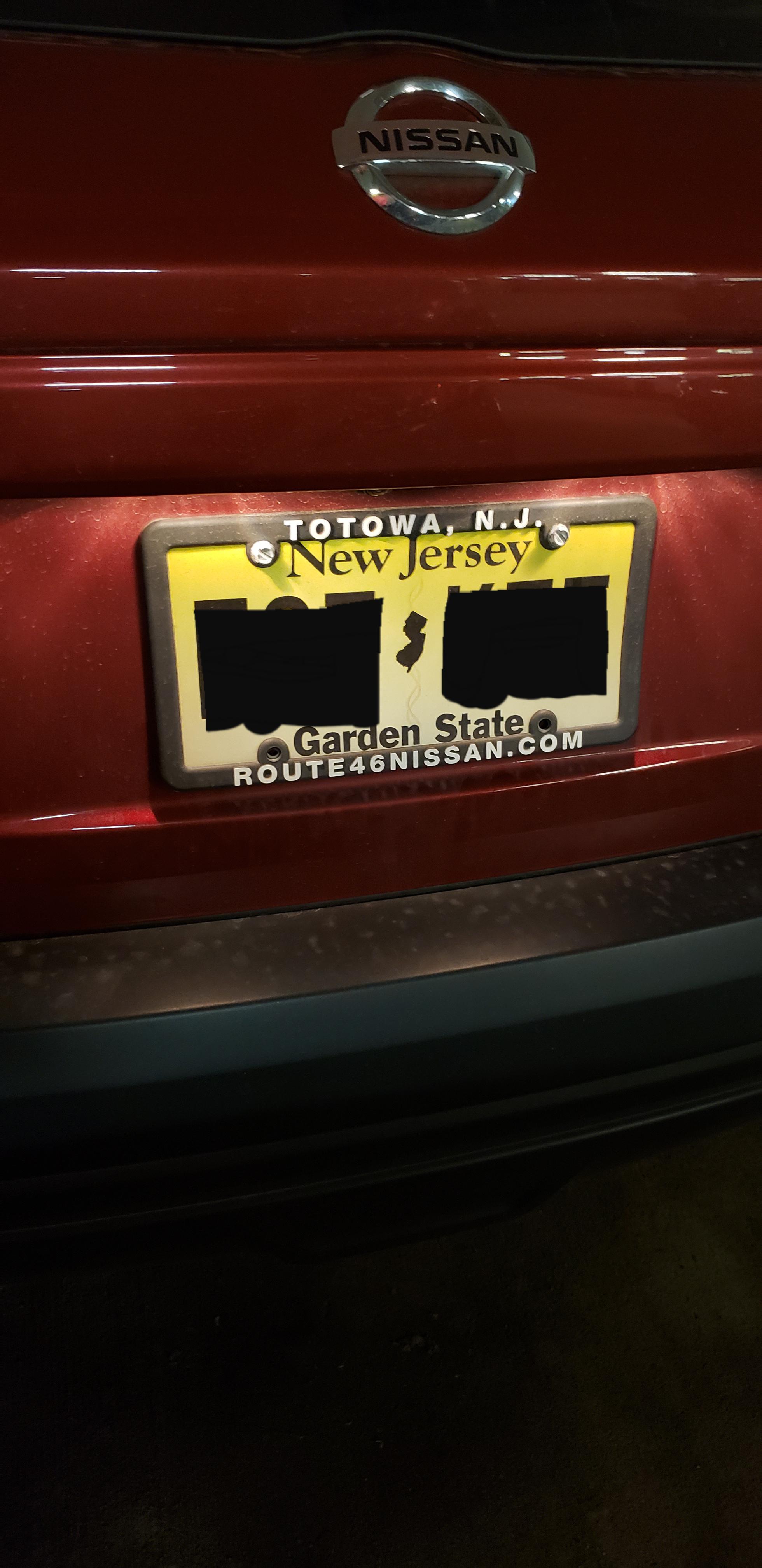Was pulled over because "New Jersey" and "Garden State" can't be