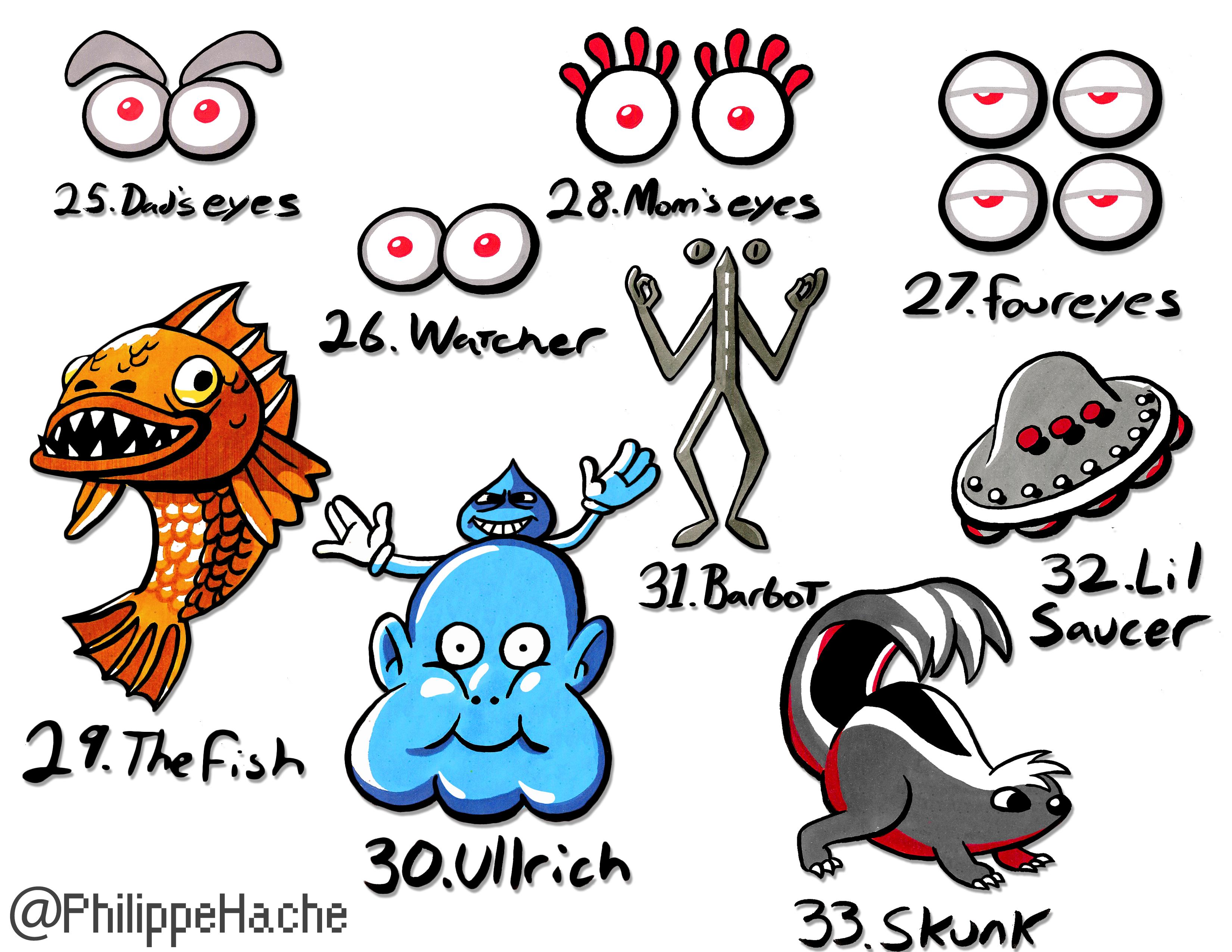 Drawing Every EarthBound Beginnings enemies part 7 (eyepocalyps) r