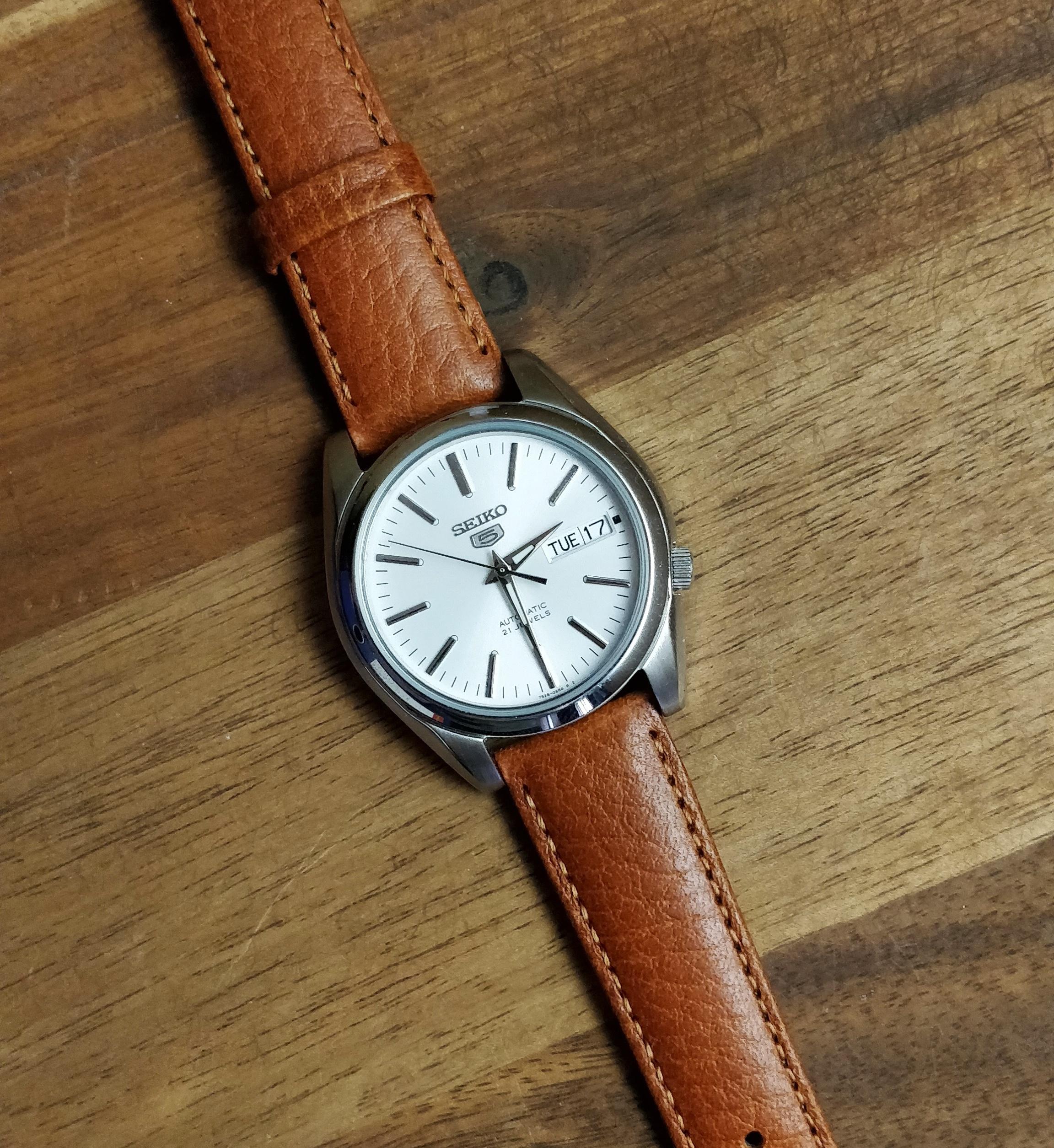 Seiko 5 SNKL41 on a brown Hirsch leather watch strap r/Watchbands