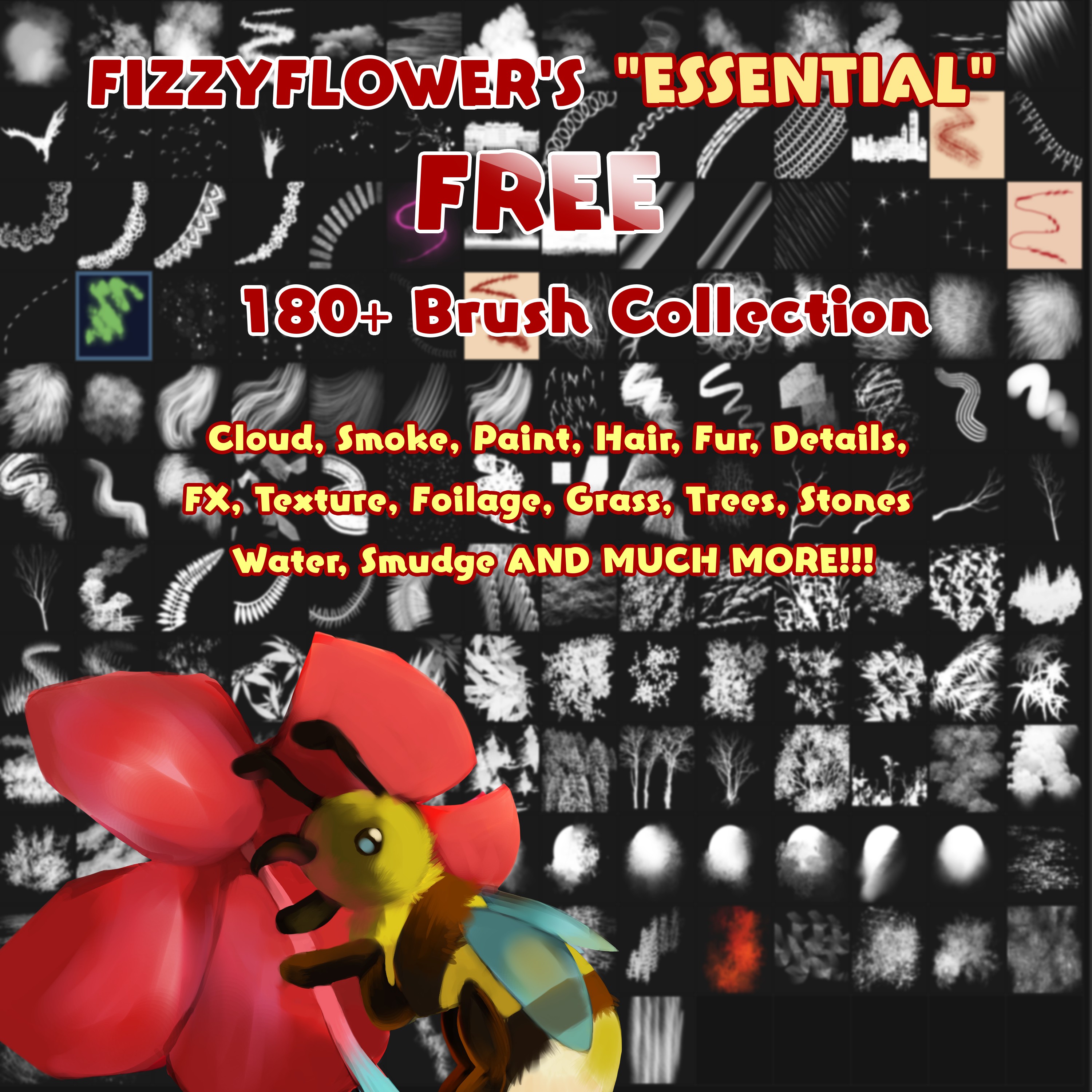 FizzyFlower's "ESSENTIAL" 180+ Brush set for Krita (Cloud, Paint, Hair